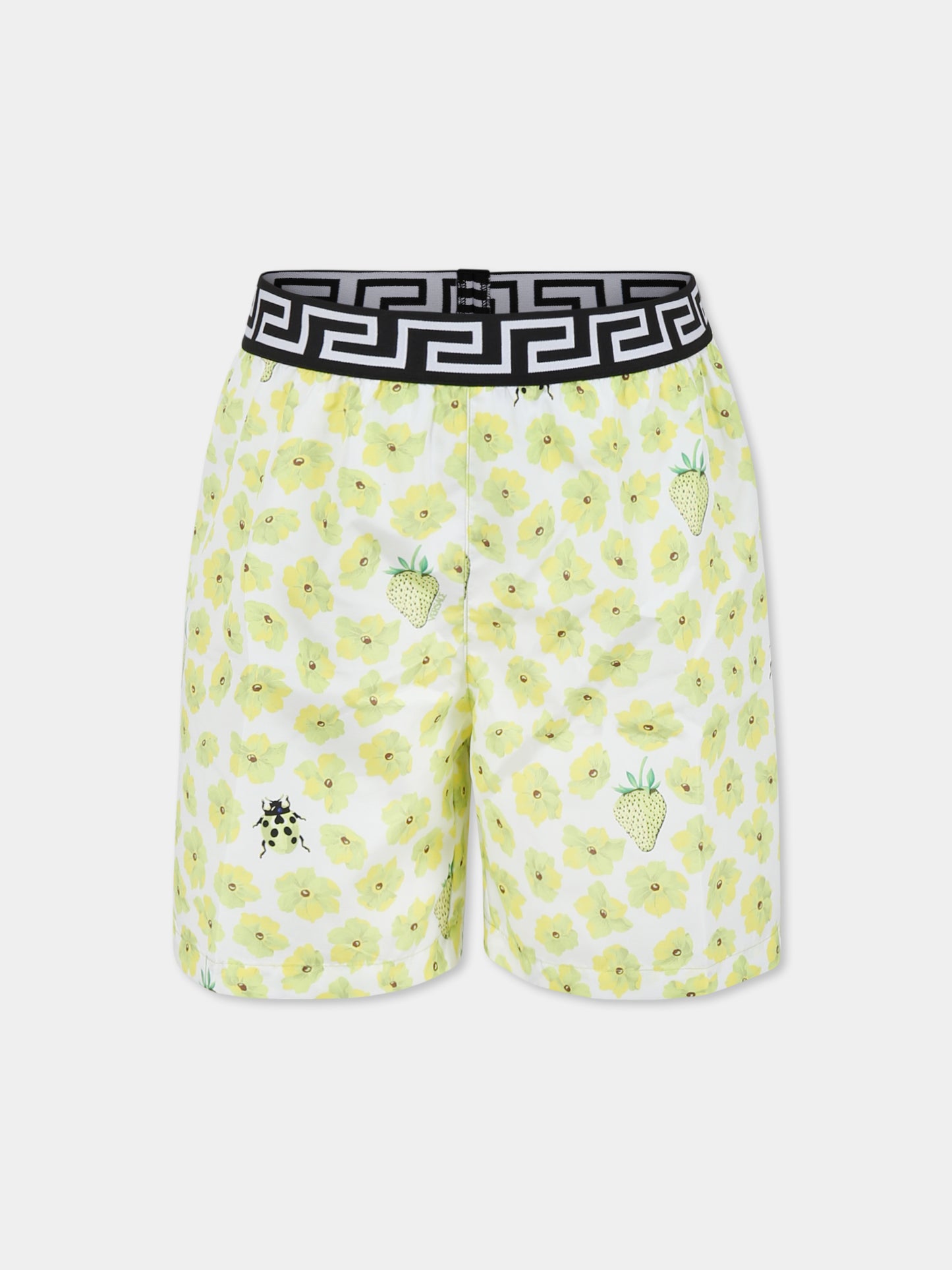 Yellow swim shorts for boy with floral print