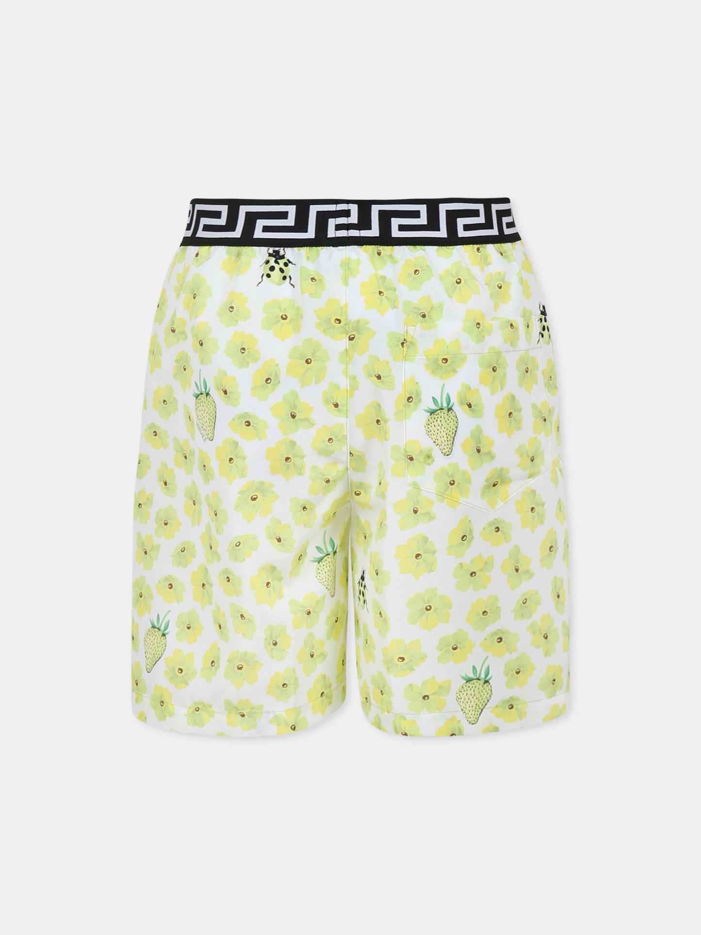 Yellow swim shorts for boy with floral print