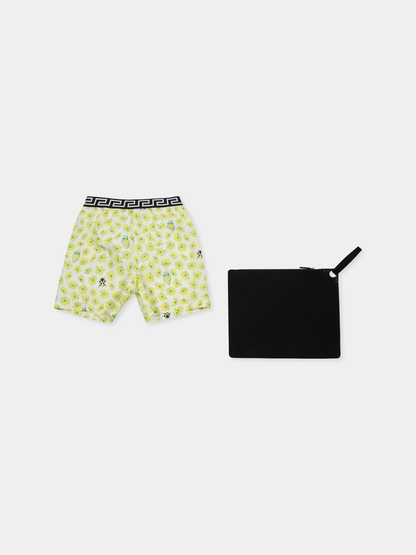 Yellow swim shorts for boy with floral print
