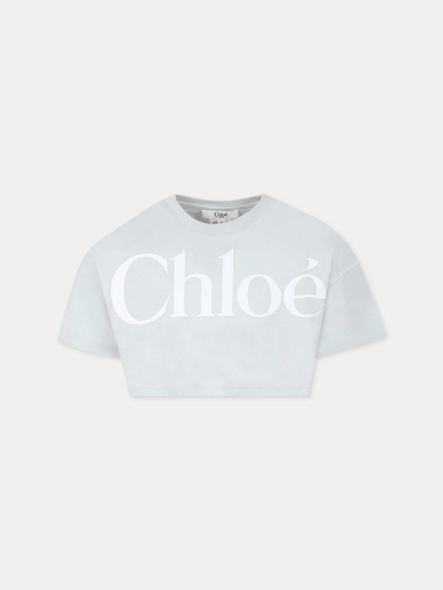Green crop T-shirt for girl with white logo