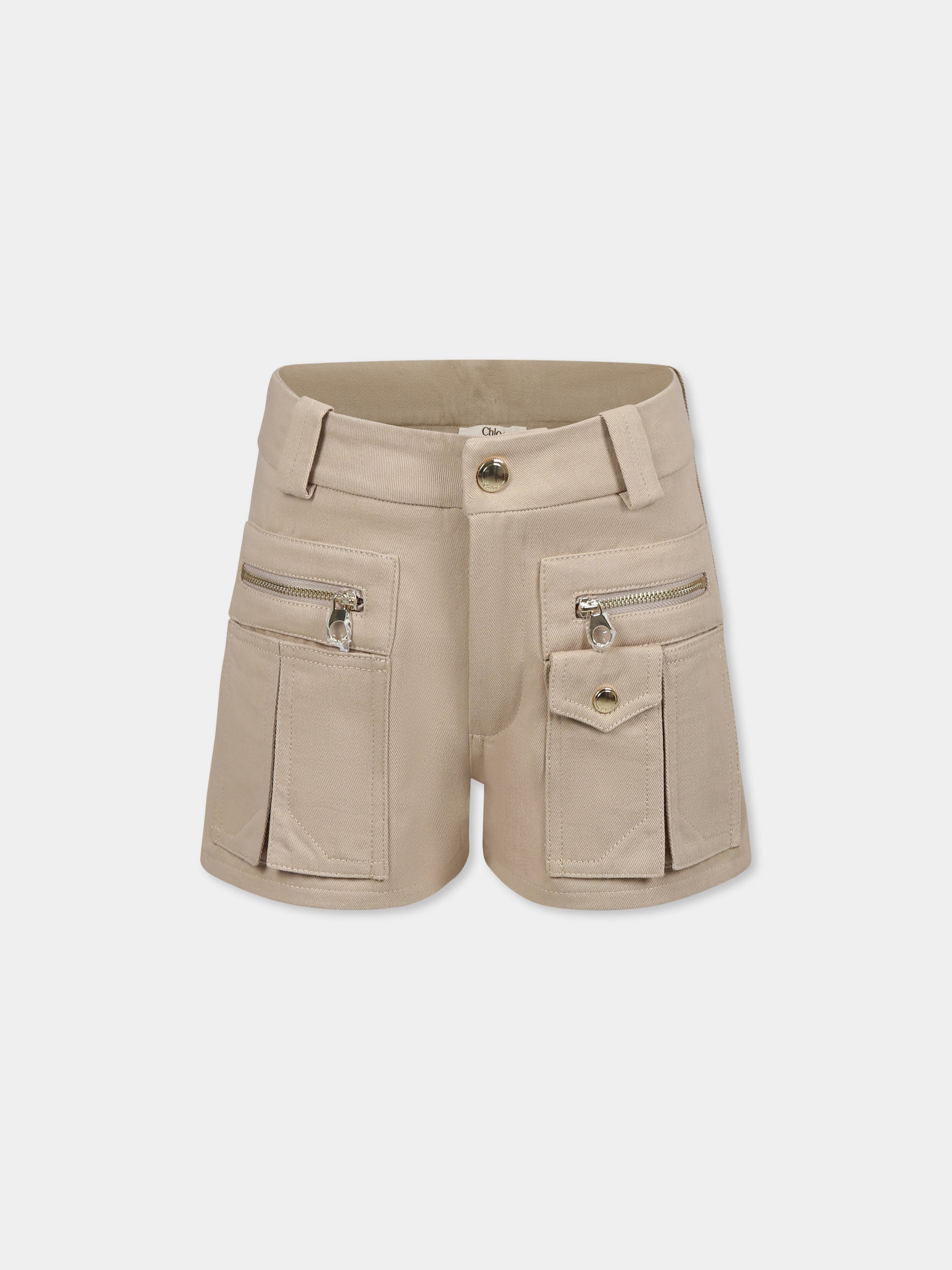 Shorts beige per bambina con logo,Chloé Kids,C20467 281