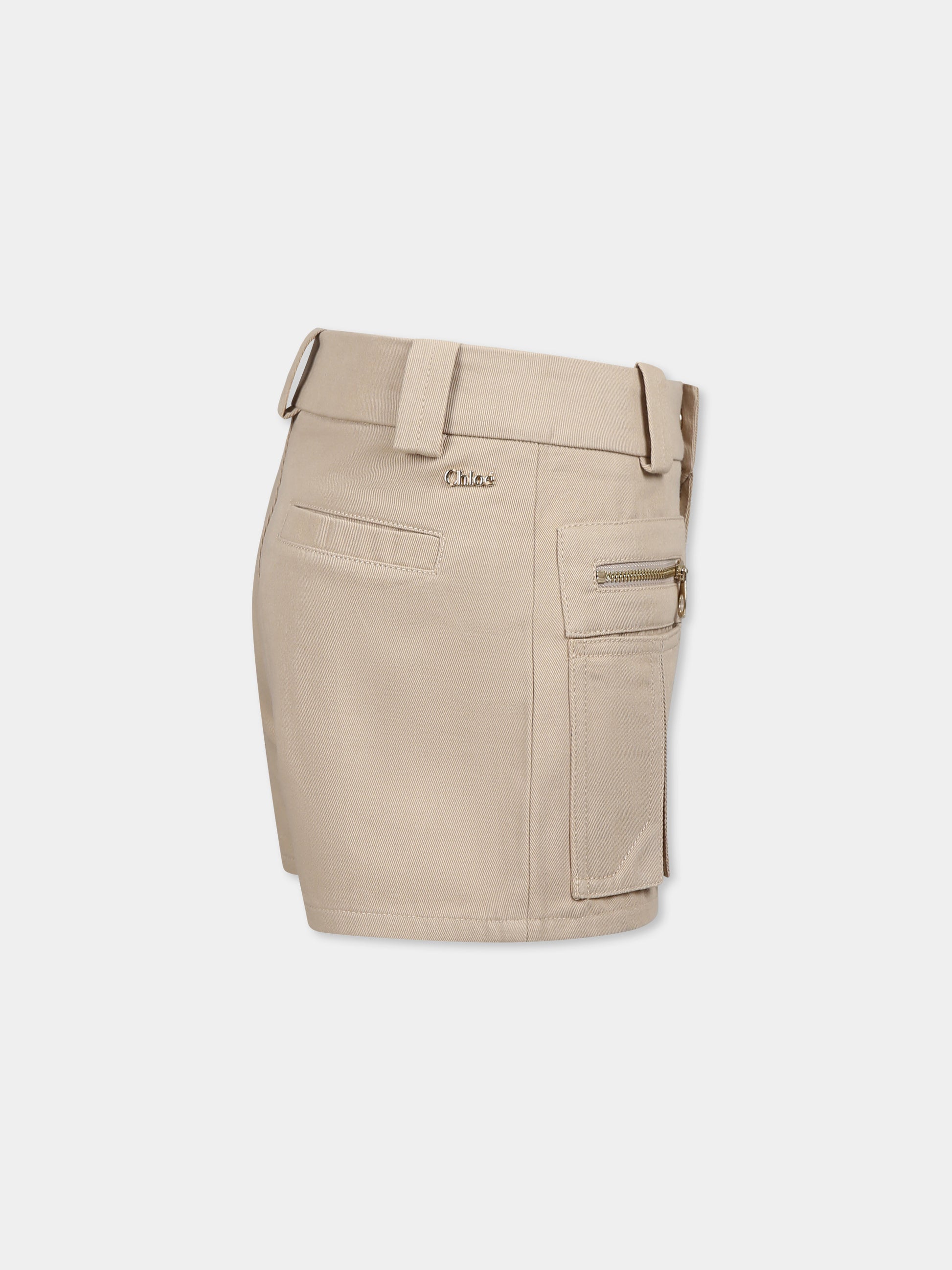 Shorts beige per bambina con logo,Chloé Kids,C20467 281