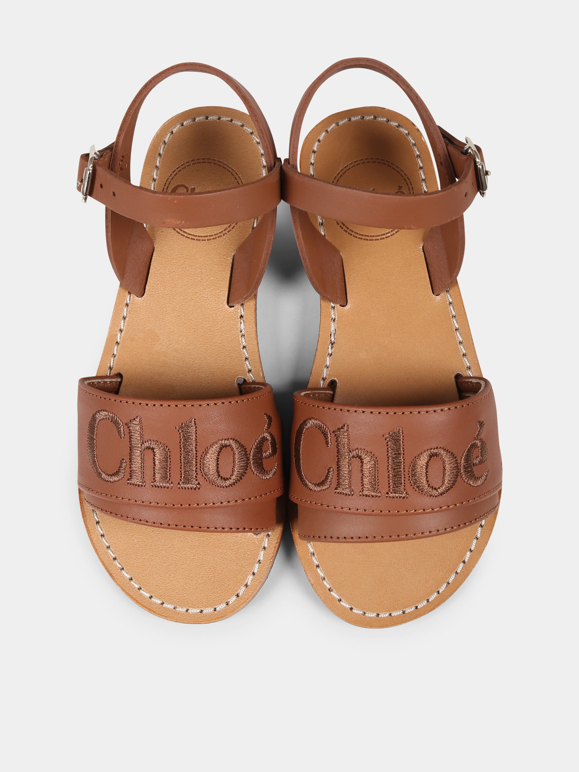 Sandali marroni per bambina con logo,Chloé Kids,C20510 33A