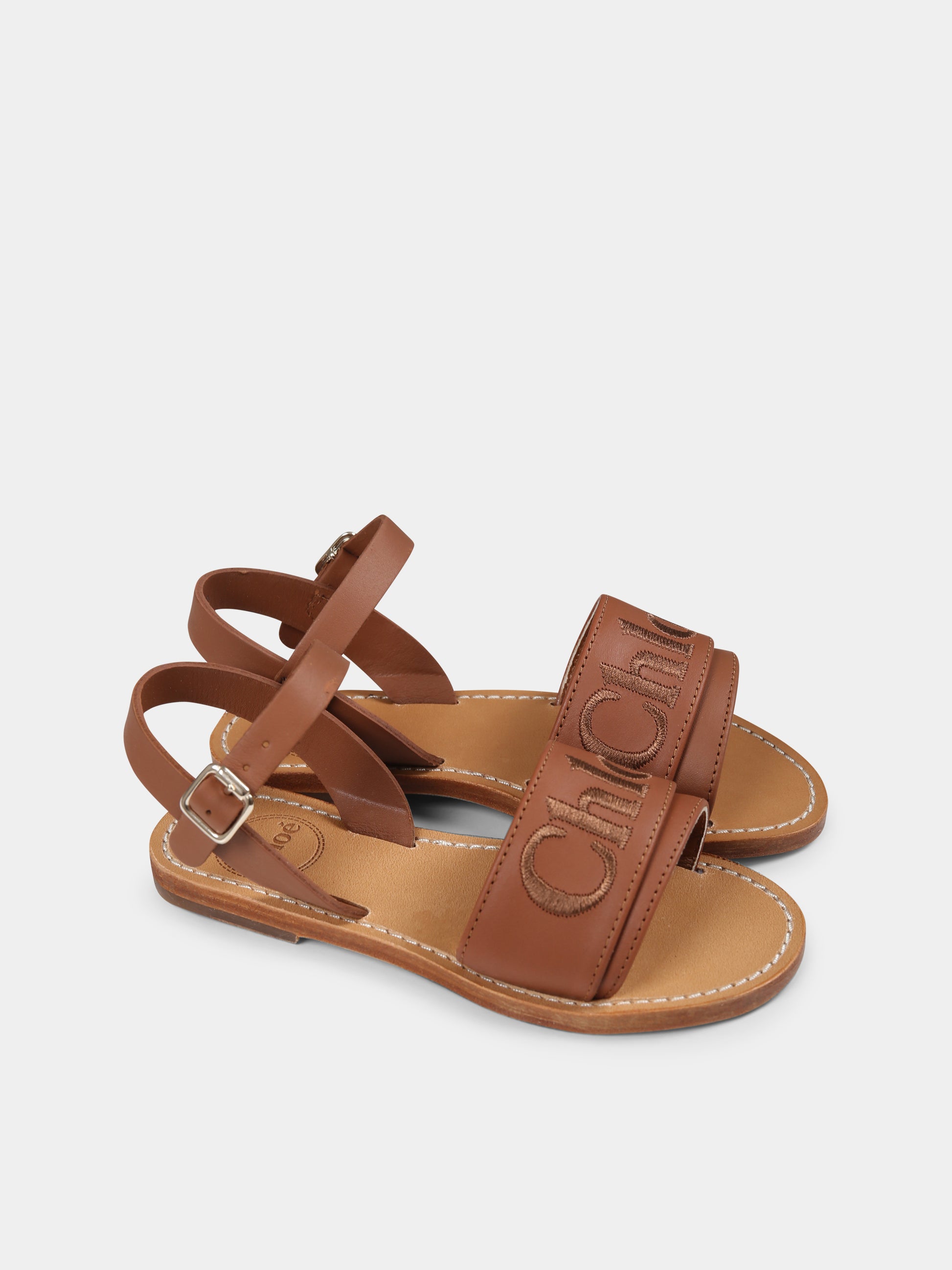 Sandali marroni per bambina con logo,Chloé Kids,C20510 33A