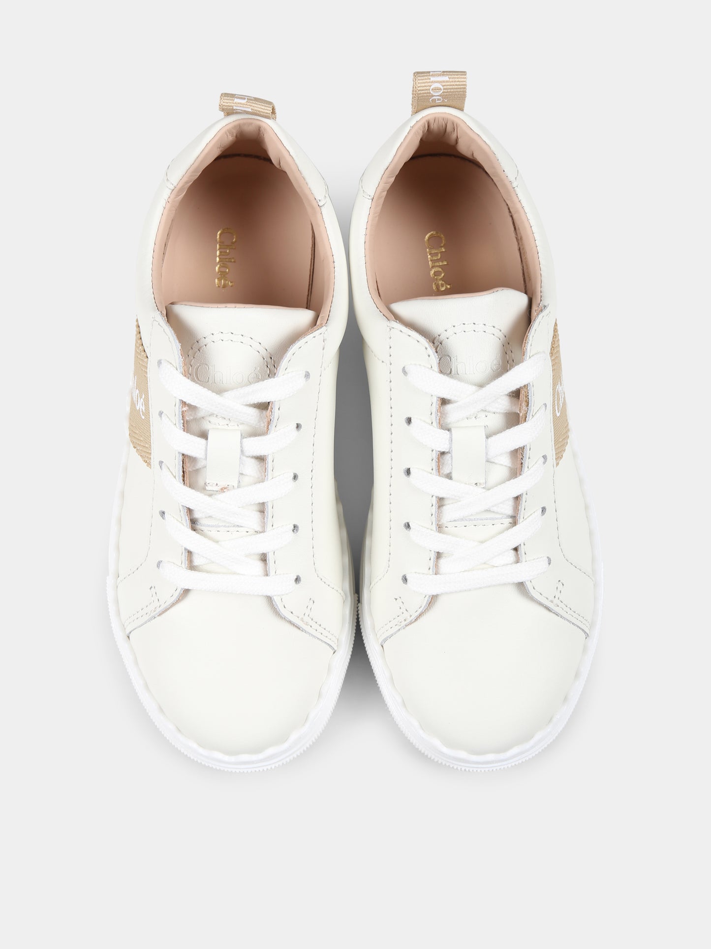 Sneakers avorio per bambina con logo,Chloé Kids,C20515 231