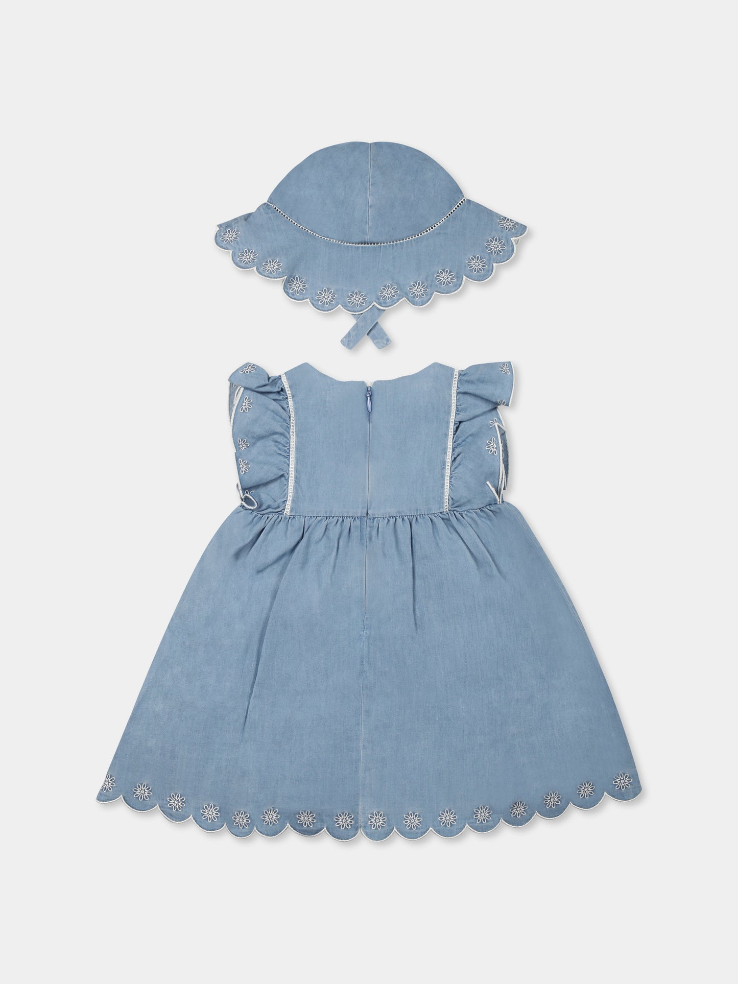 Vestito denim per neonata con logo e fiori,Chloé Kids,C20420 Z77