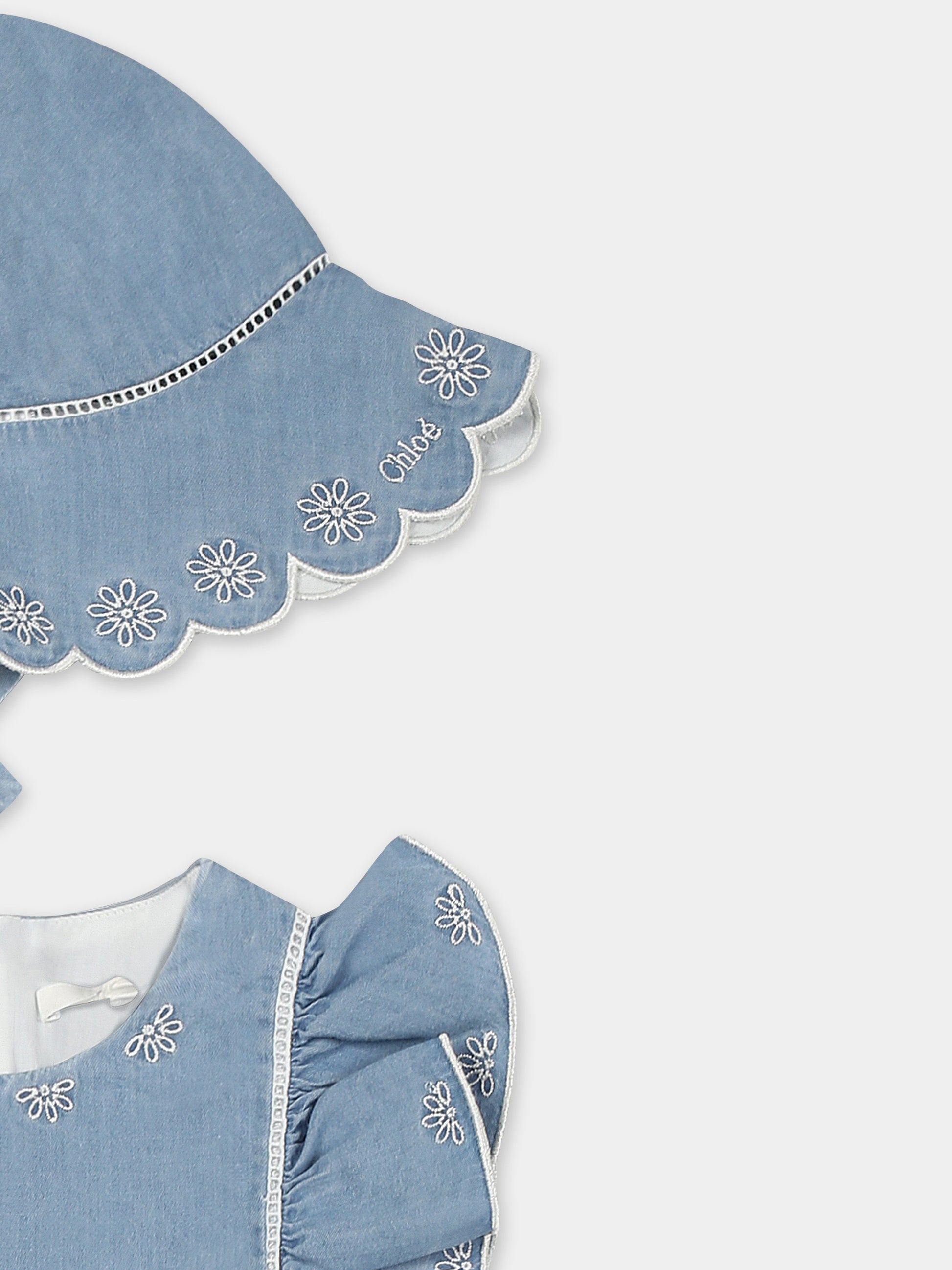 Vestito denim per neonata con logo e fiori,Chloé Kids,C20420 Z77