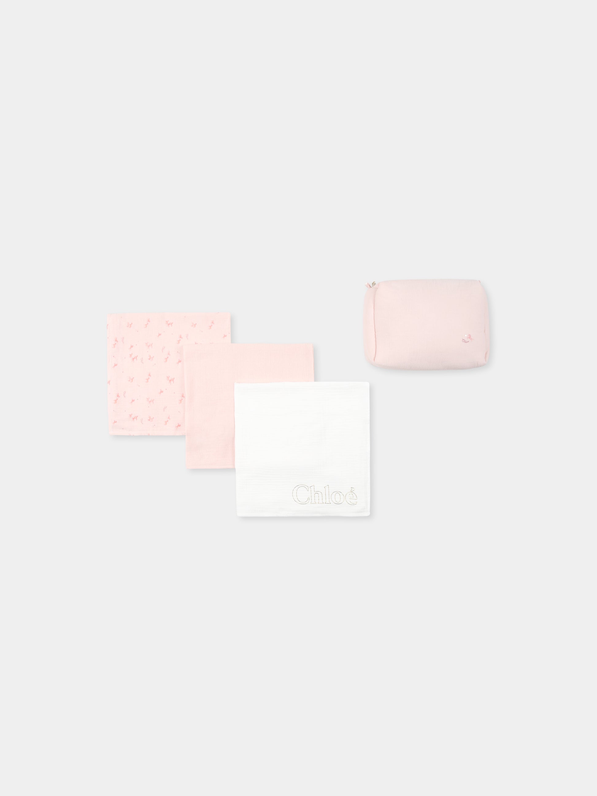 Set pochette rosa per neonata con logo,Chloé Kids,C20561 Z41