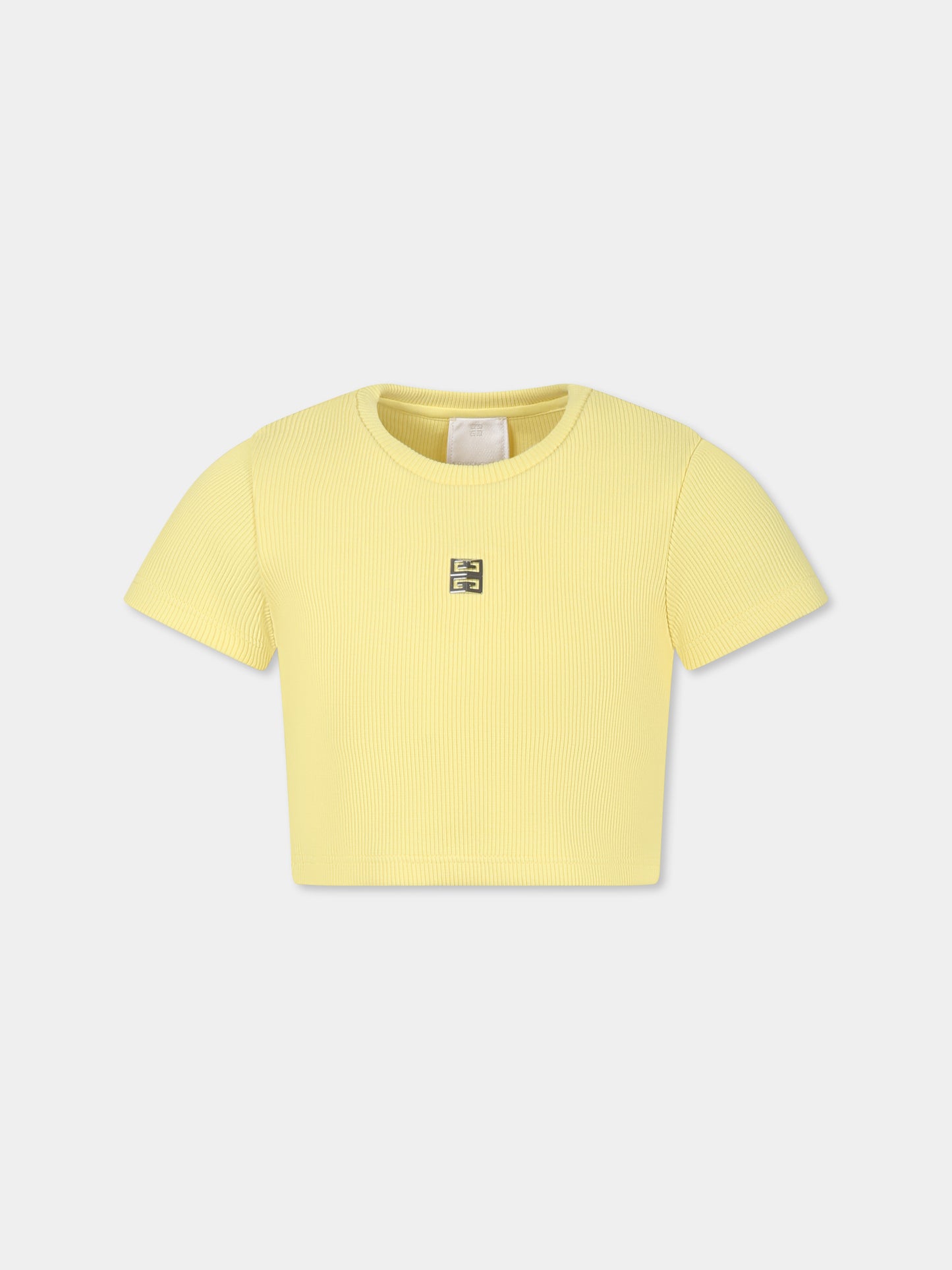 T-shirt crop gialla per bambina con motivo 4G,Givenchy Kids,H30804 571
