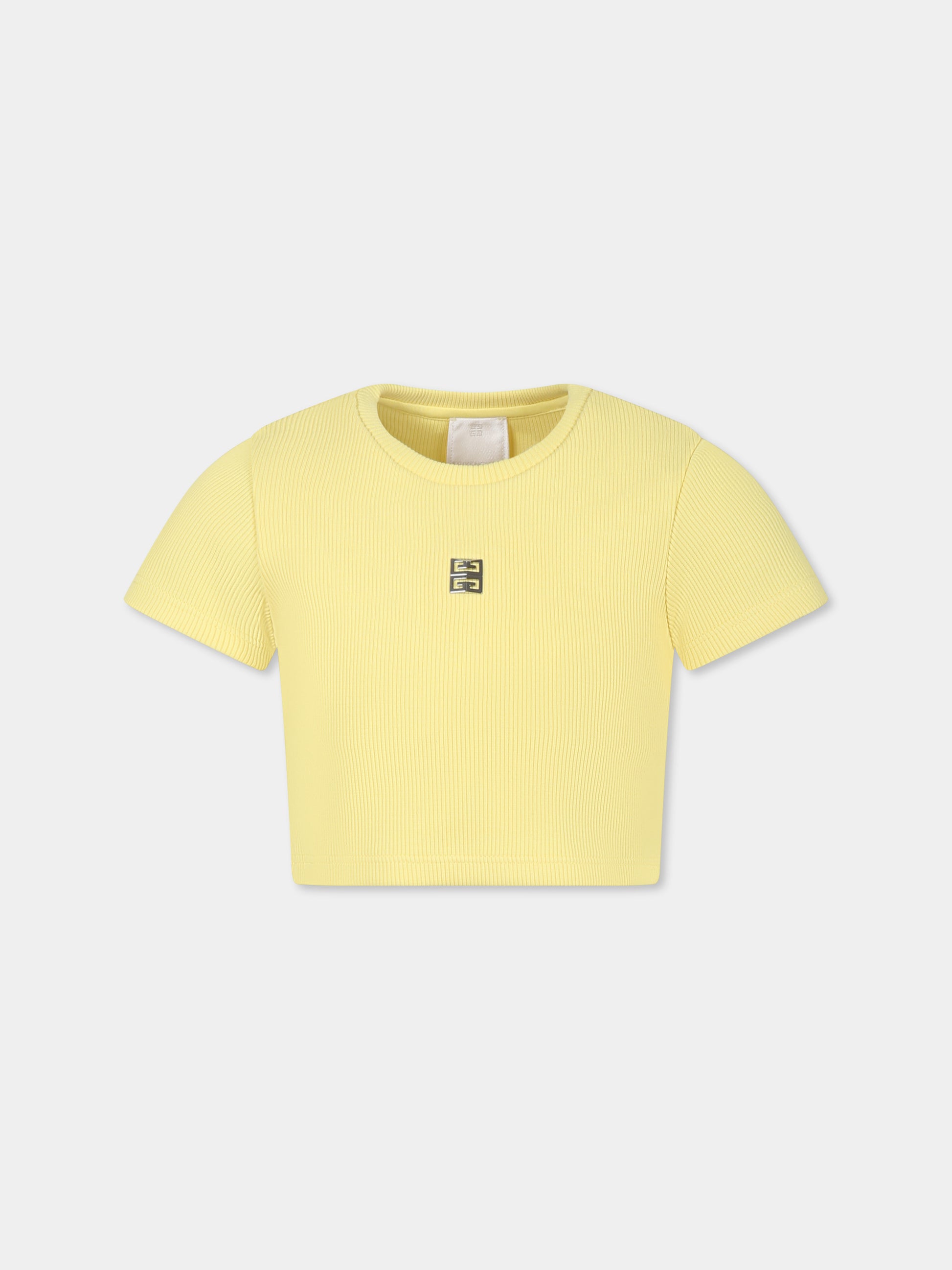 T-shirt crop gialla per bambina con motivo 4G,Givenchy Kids,H30804 571