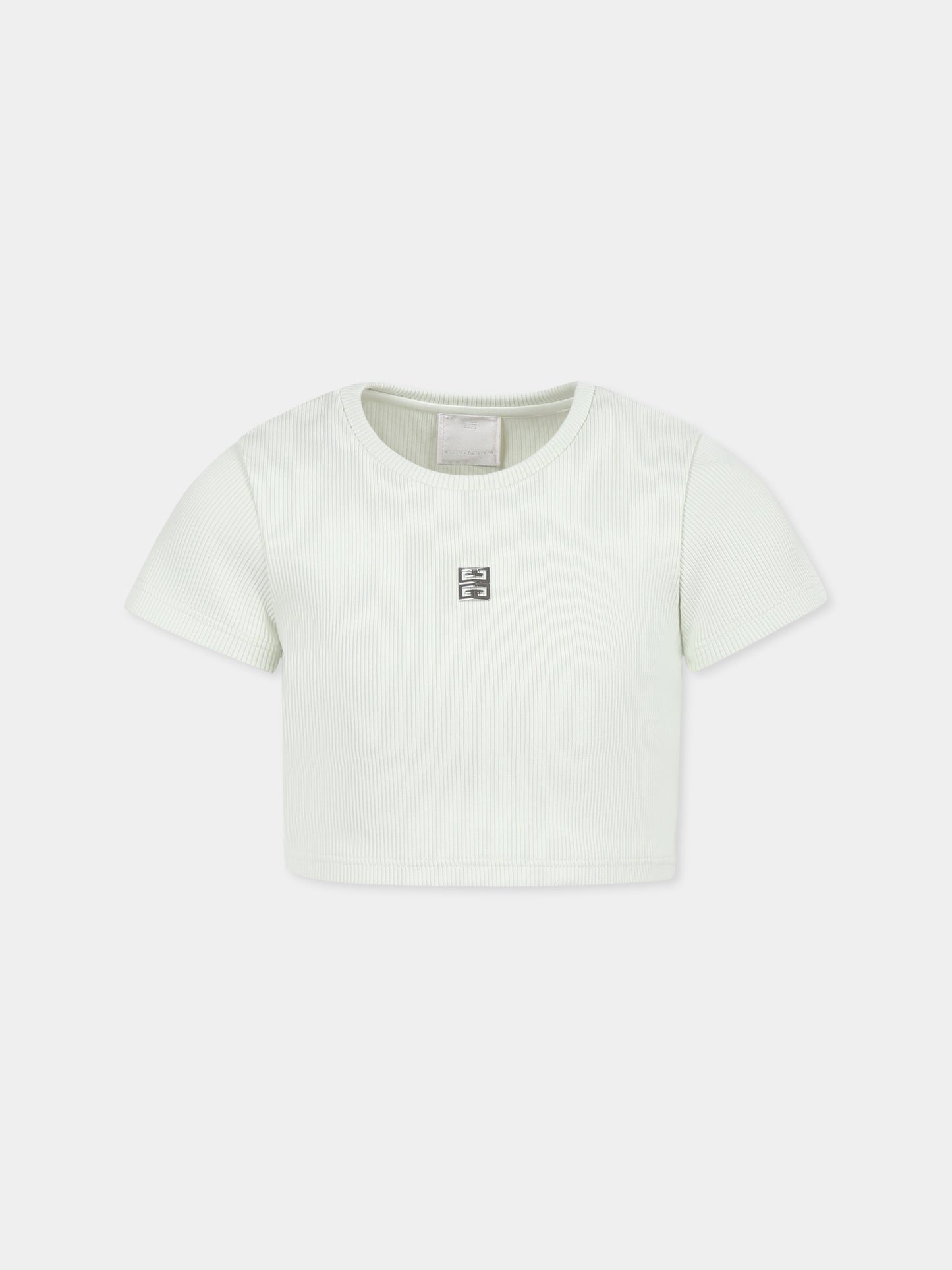 T-shirt crop verde per bambina con motivo 4G,Givenchy Kids,H30804 72G