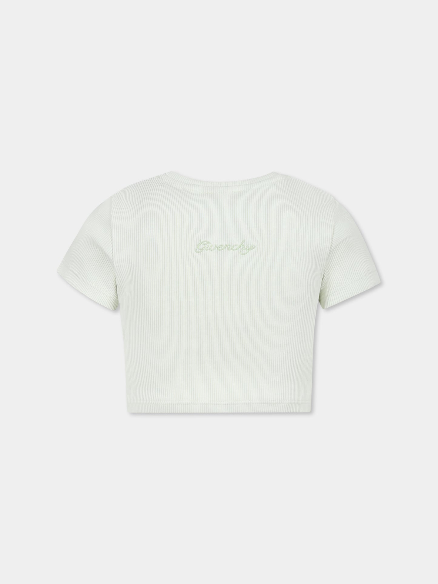 T-shirt crop verde per bambina con motivo 4G,Givenchy Kids,H30804 72G
