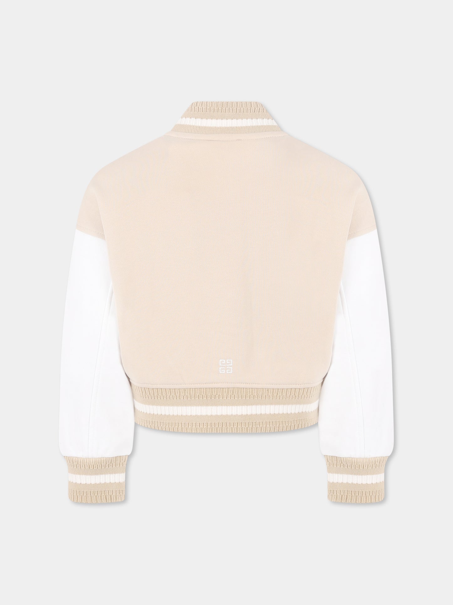 Beige crop bomber jacket for girl with logo