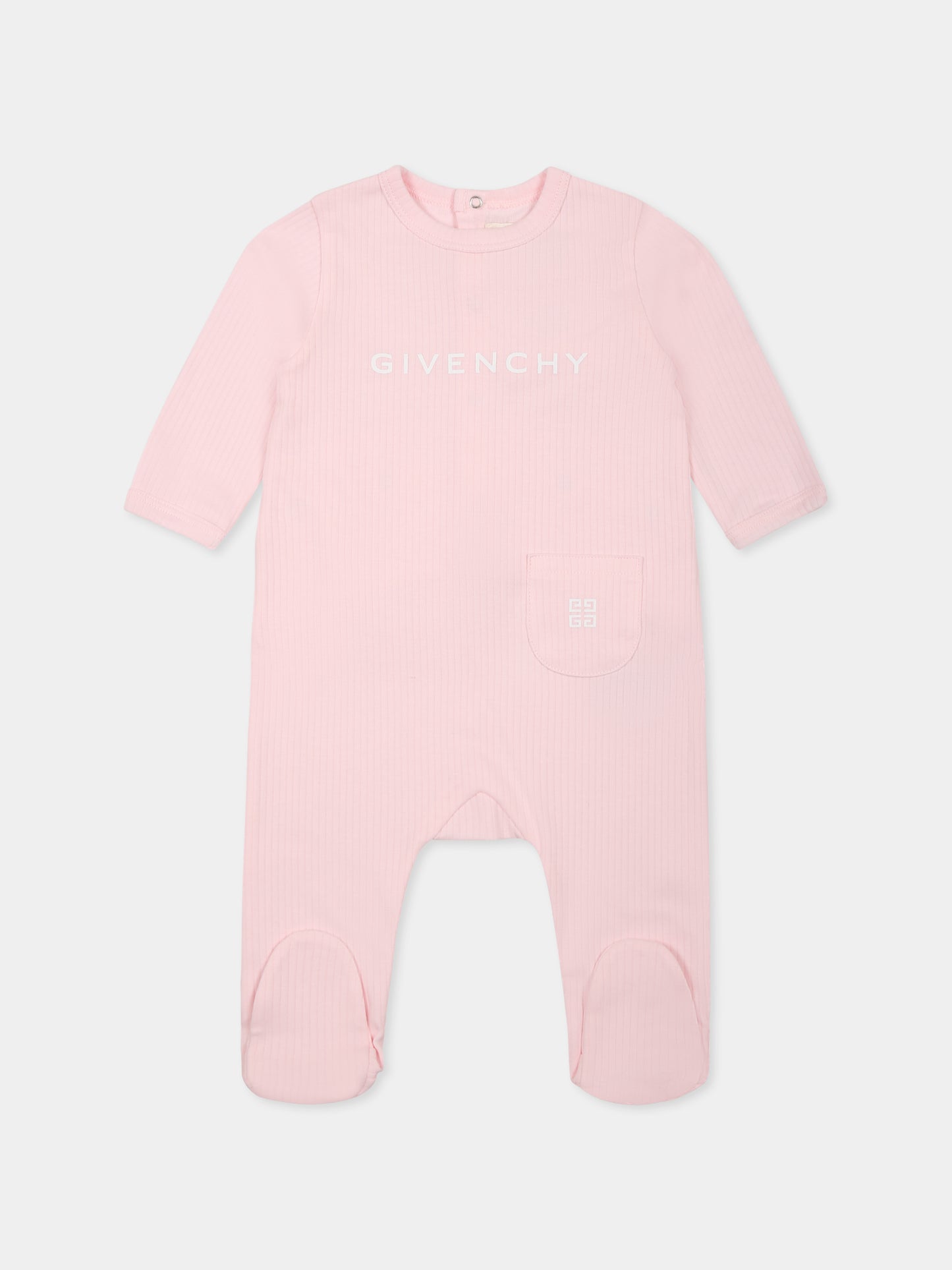 Pink romper set for baby girl with logo