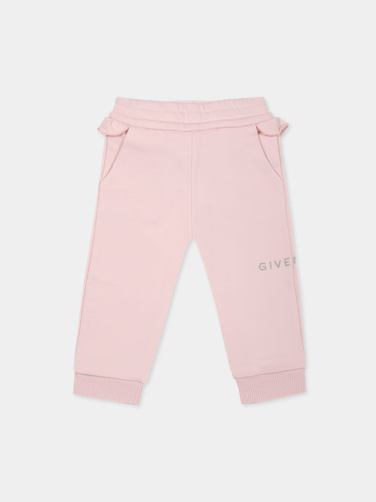 Pink trousers for baby girl with logo