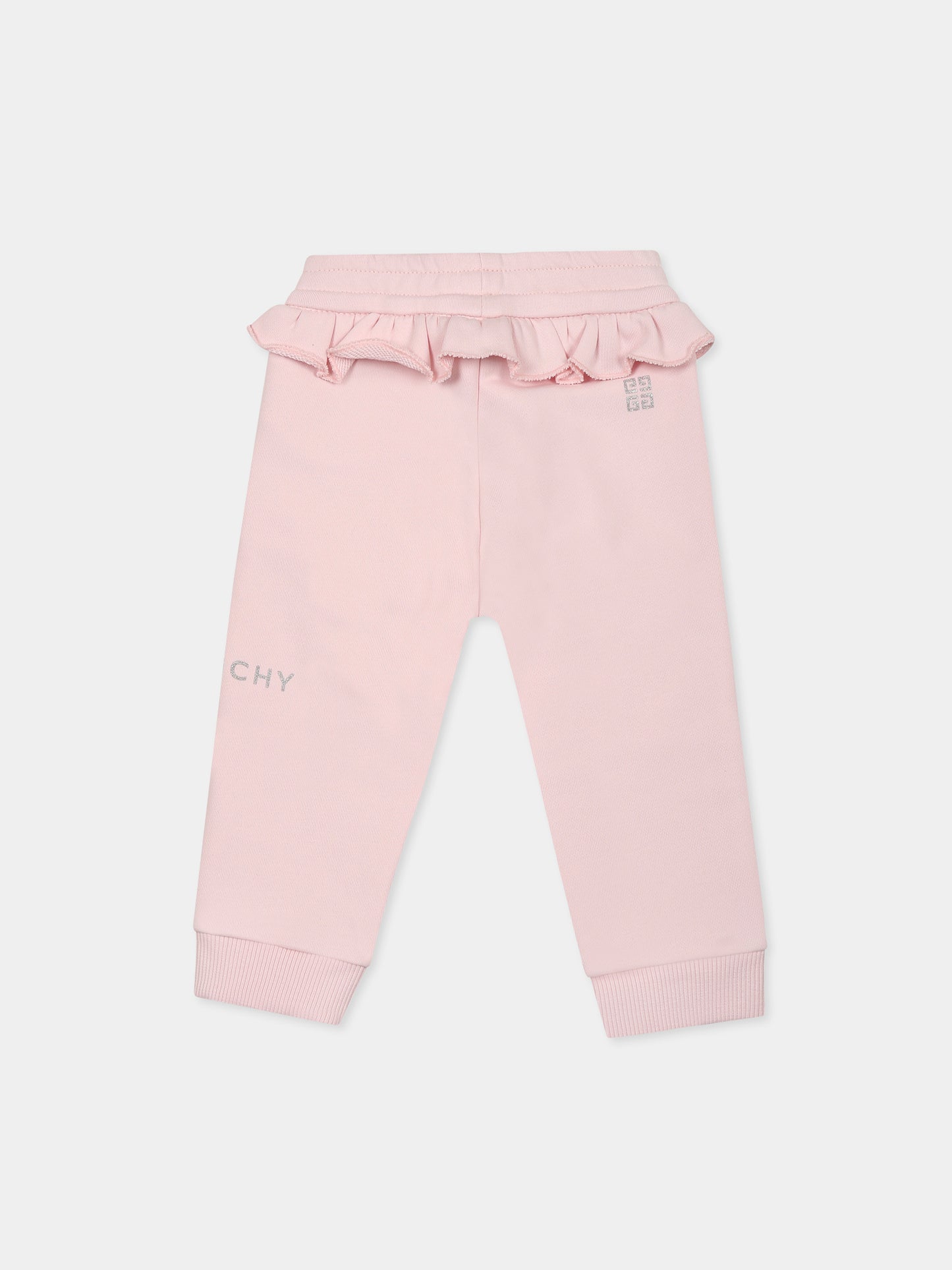 Pink trousers for baby girl with logo