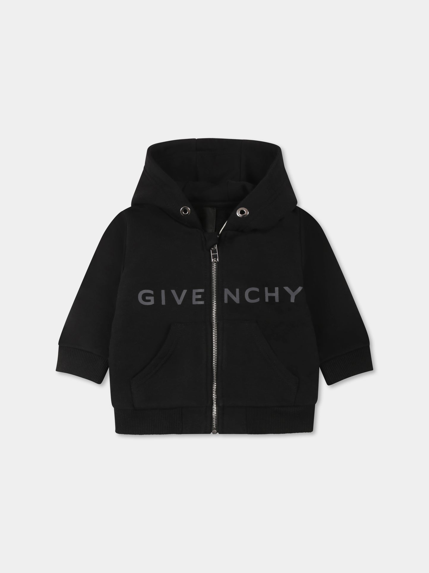 Black sweatshirt for baby boy with logo