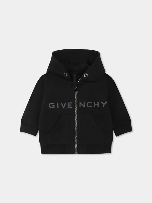 Black sweatshirt for baby boy with logo