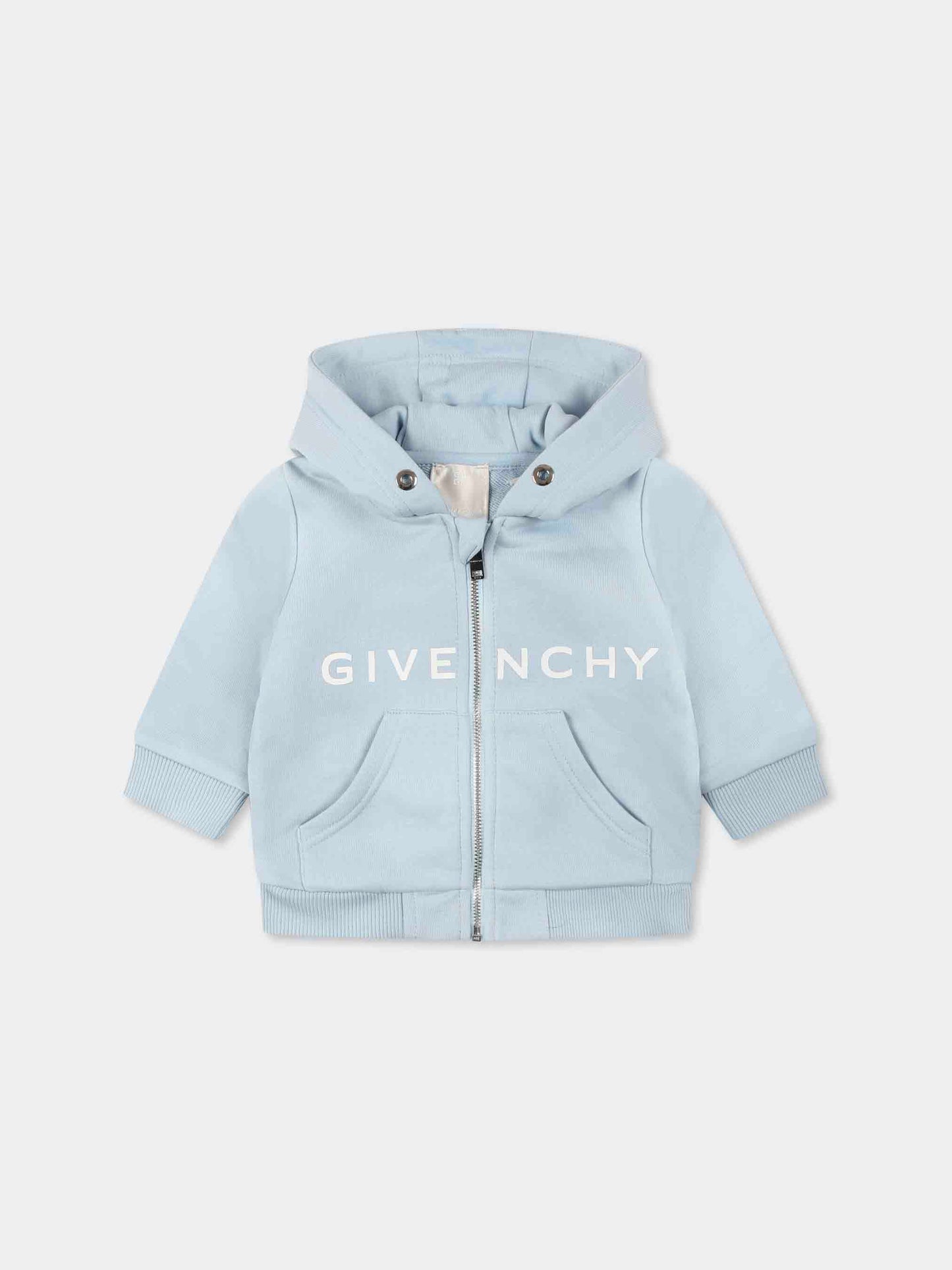 Light blue sweatshirt for baby boy with white logo