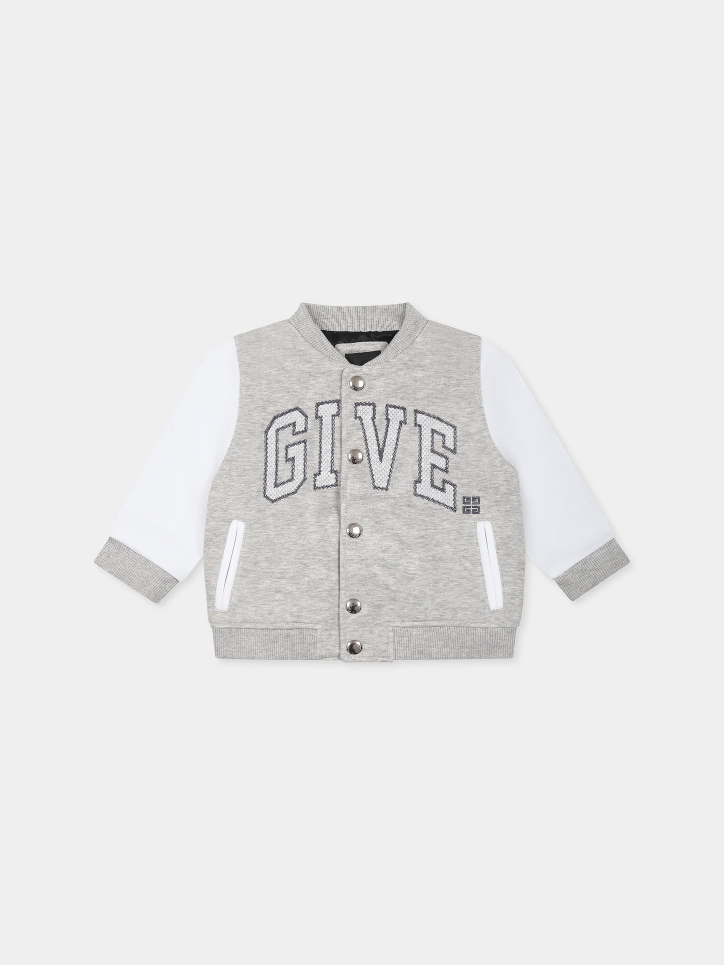 Bomber grigio per neonato con logo,Givenchy Kids,H30637 A01