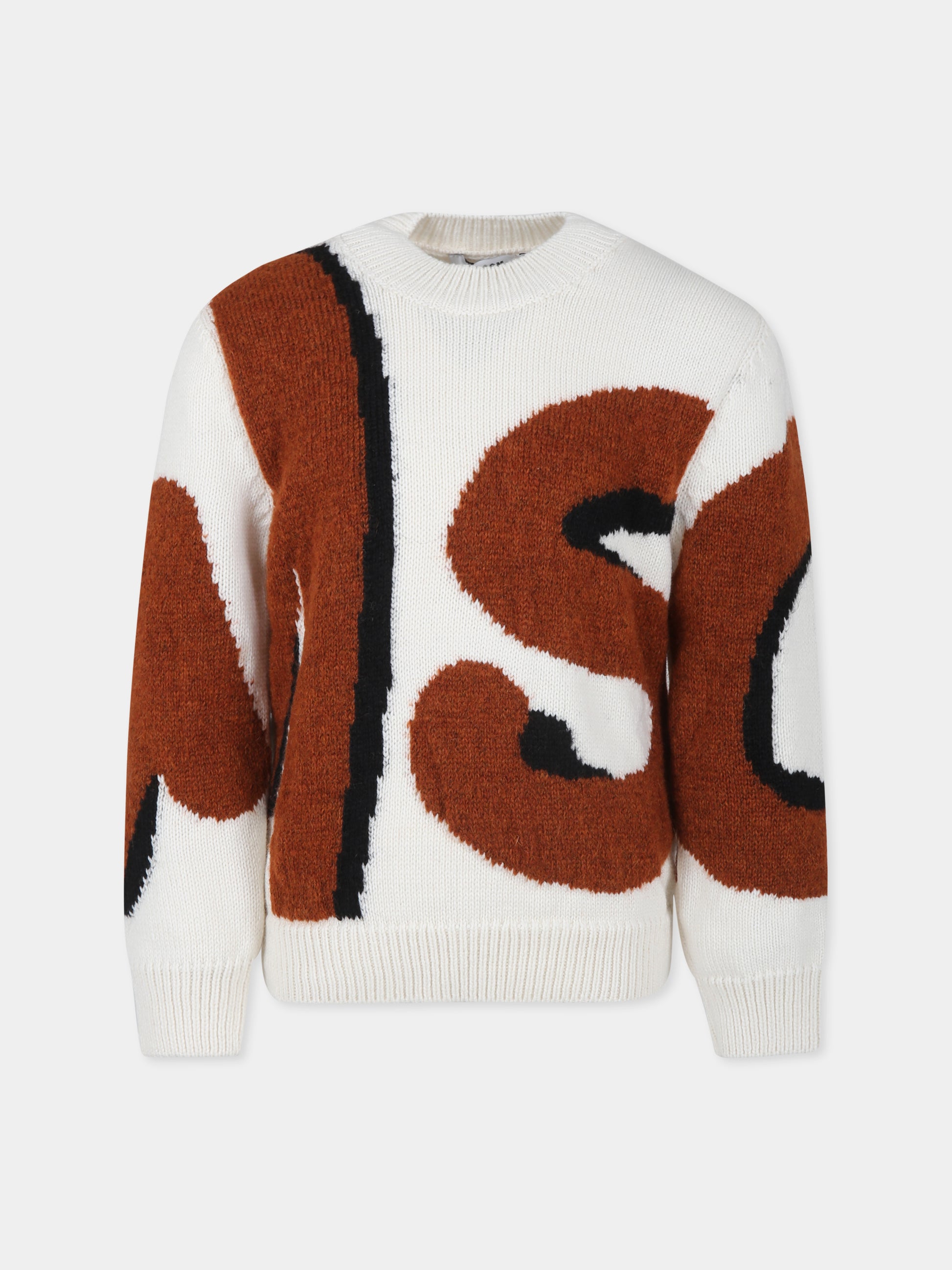 Maglione avorio per bambini con logo,Msgm Kids,F3MSJUJP119 013