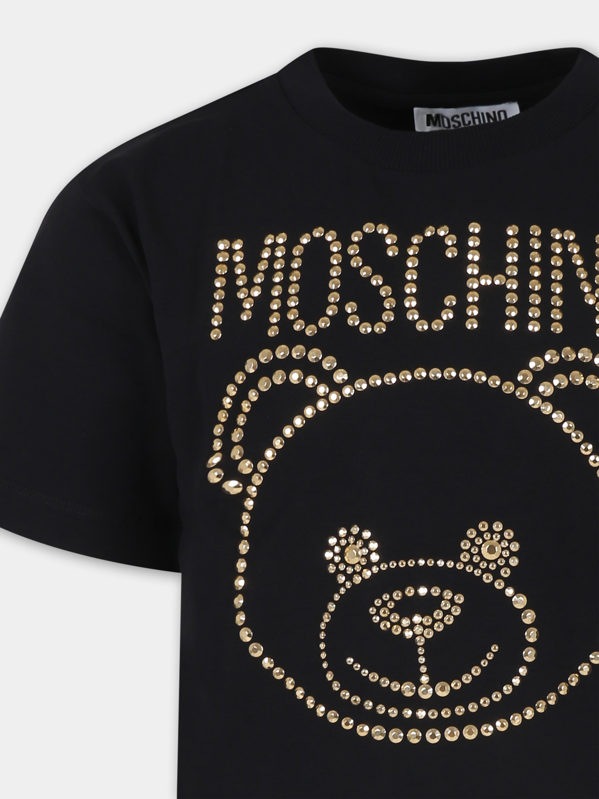 T-shirt nera per bambina con Teddy Bear,Moschino Kids,HBM060 LBA10 600