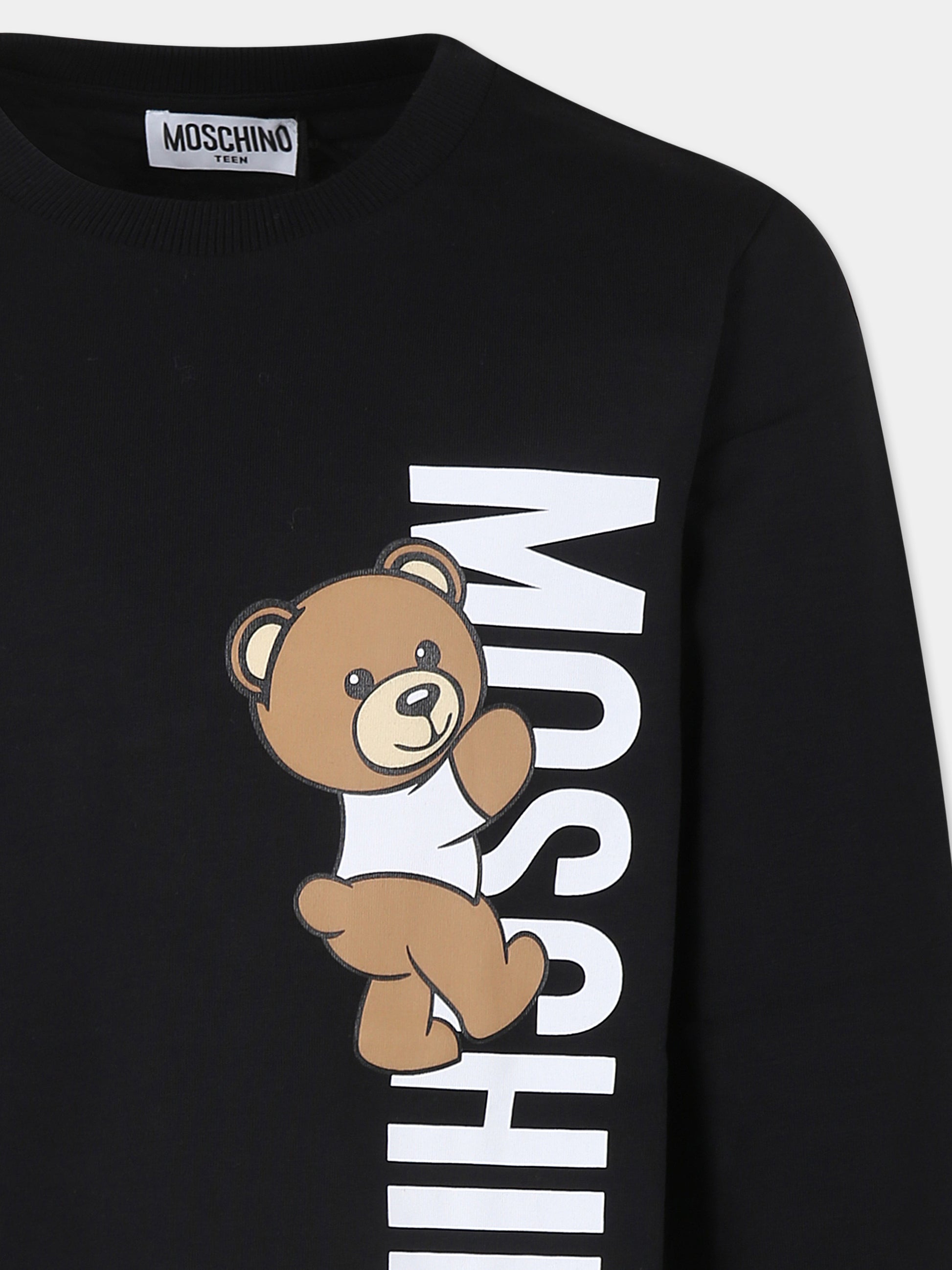 T-shirt nera per bambino con Teddy Bear,Moschino Kids,HPO00J LAA02 60100