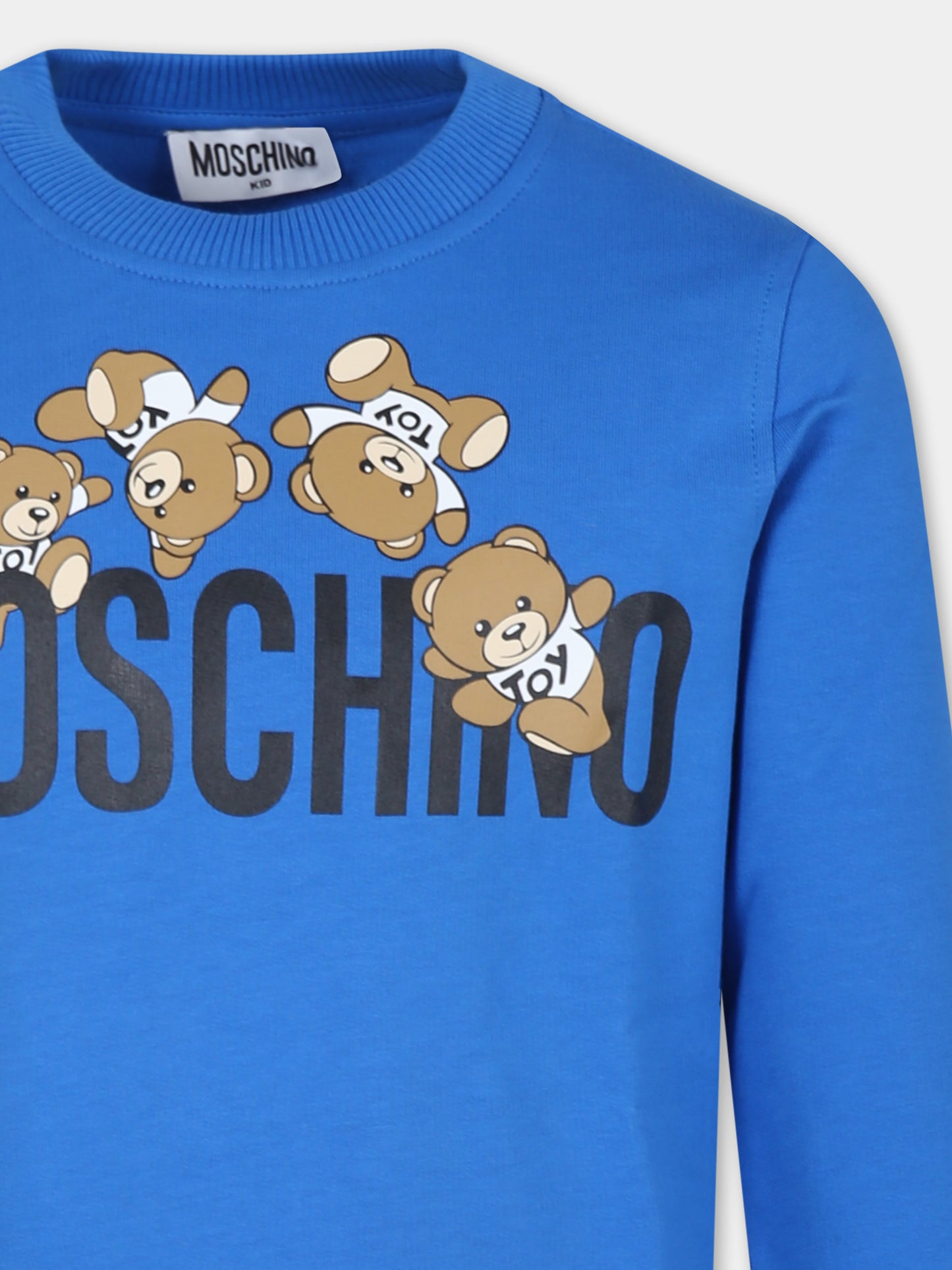 Felpa blu per bambini con Teddy Bears e logo,Moschino Kids,HZF05R LCA19 40289