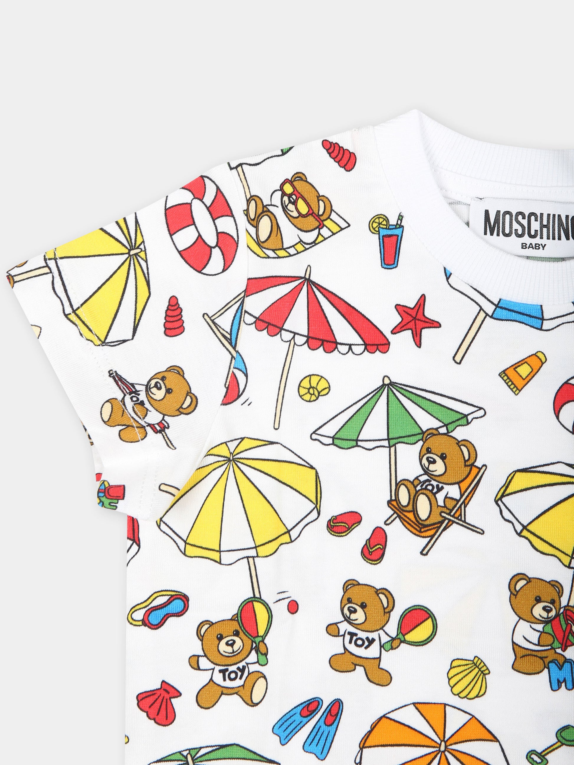 T-shirt bianca per neonato con Teddy Bear e stampa,Moschino Kids,MUM041 LAB93 84376