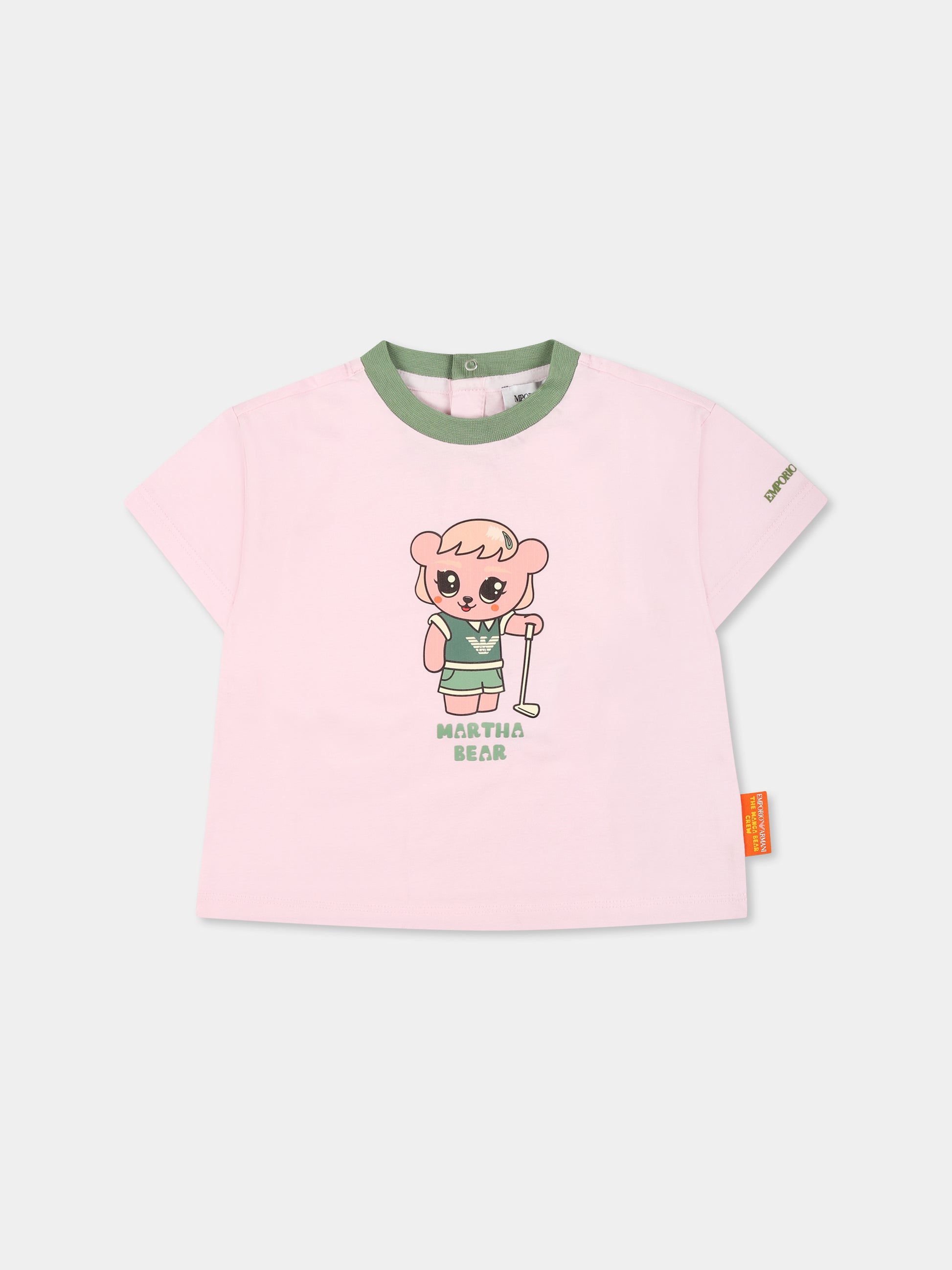 T-shirt rosa per neonata con Manga Bear,Emporio Armani,EB000284 AF14768 U4271