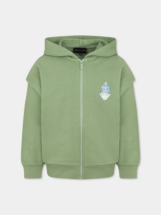 Felpa verde per bambino con Manga Bear,Emporio Armani,EB000271 AF13552 U7201