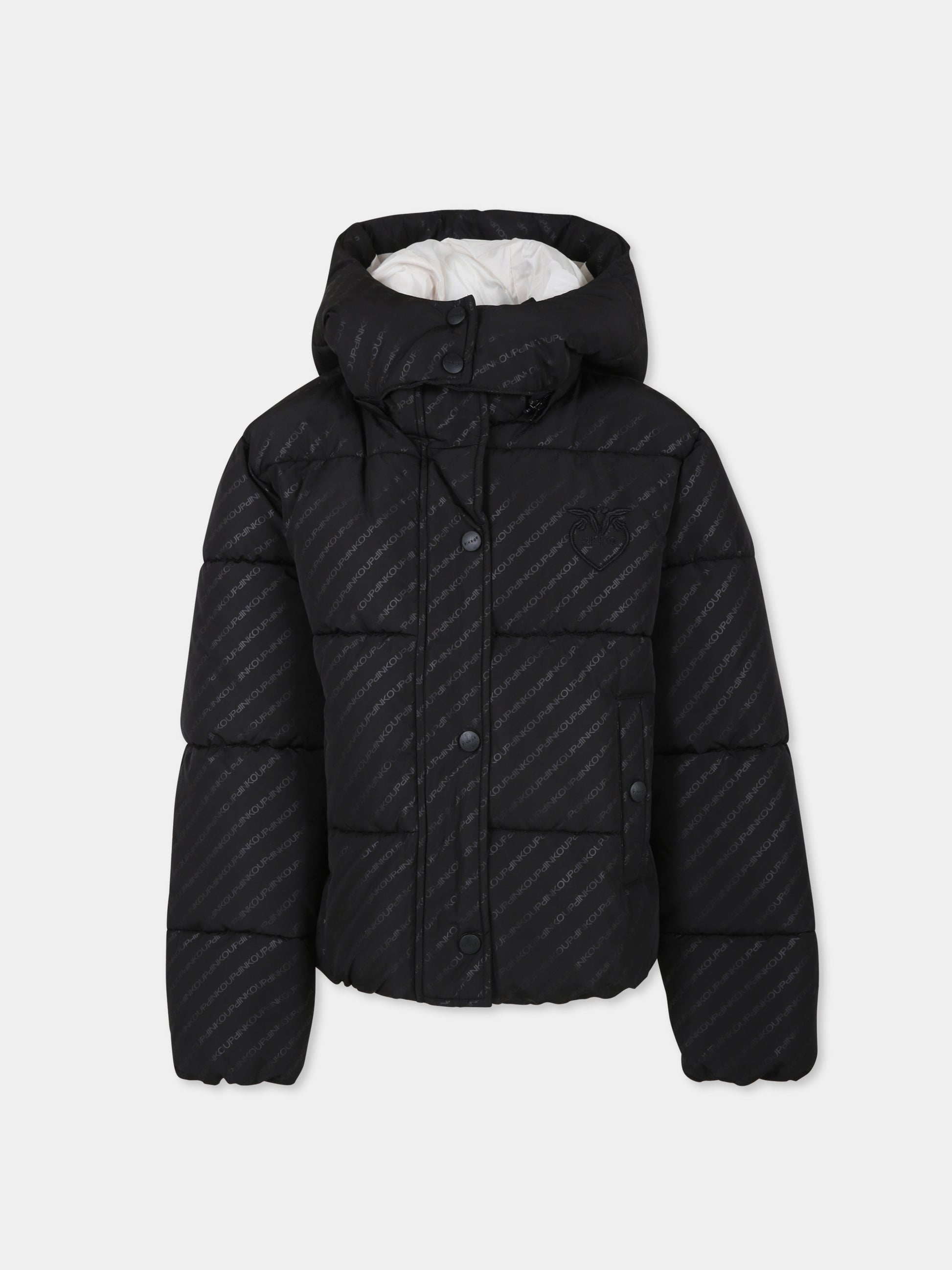 Piumino nero per bambina con logo all over,Pinko,F3PIJGPF069 110