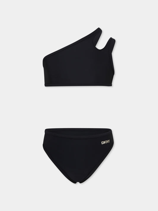 Bikini nero per bambina con logo,Dkny,D62255 09B
