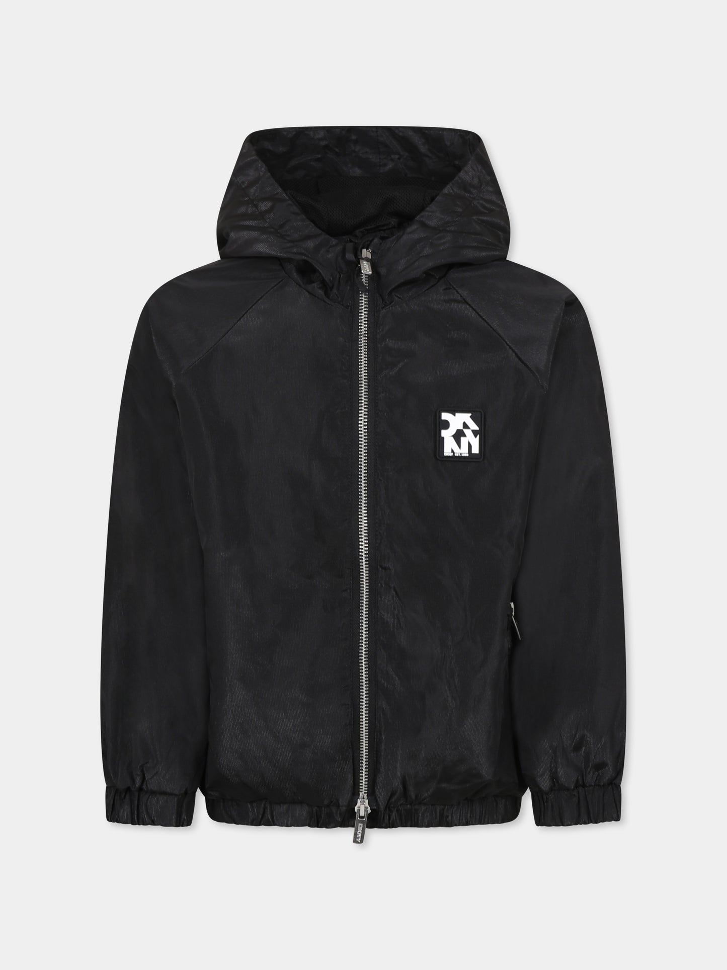 Giacca a vento nera per bambina con logo,Dkny,D62277 09B