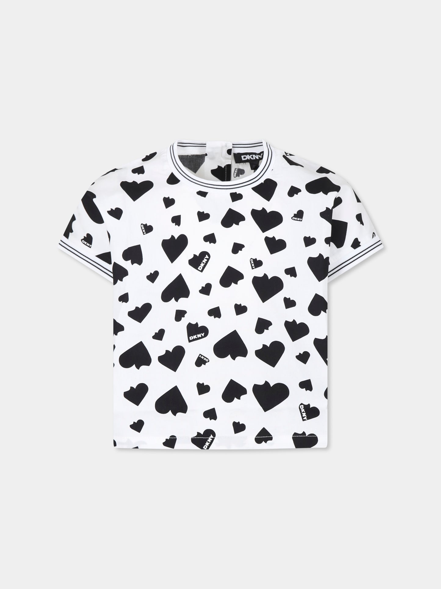 Top bianco per bambina con cuori all over,Dkny,D62315 N50