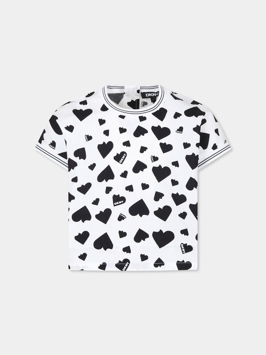 Top bianco per bambina con cuori all over,Dkny,D62315 N50