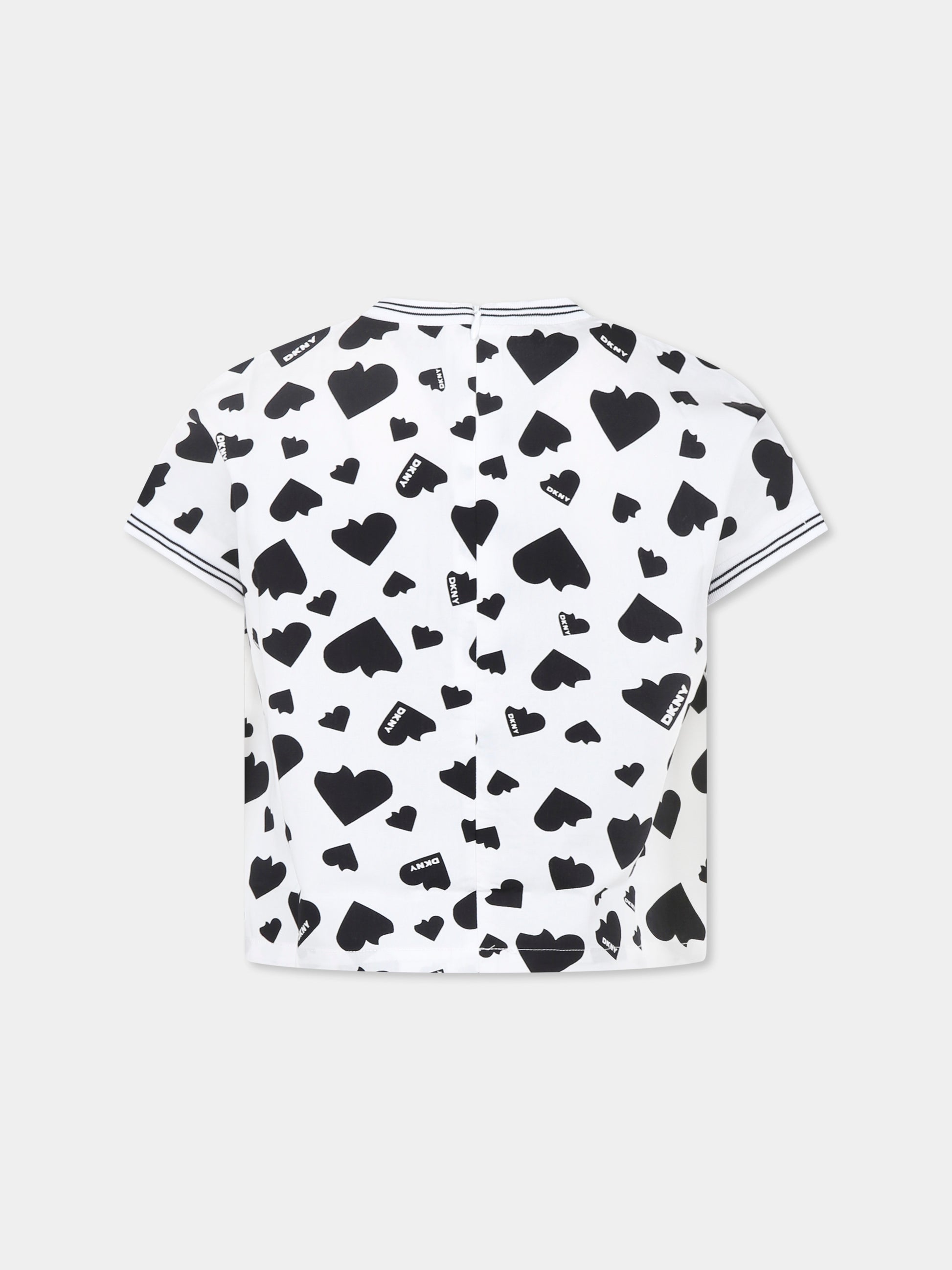 Top bianco per bambina con cuori all over,Dkny,D62315 N50