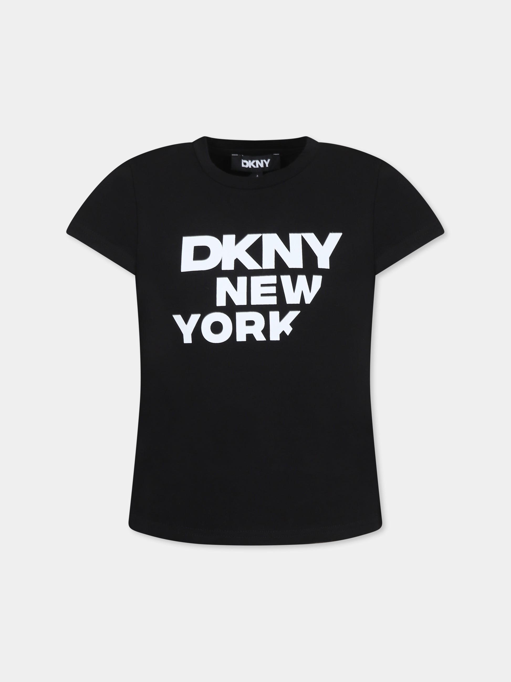 T-shirt nera per bambina con logo e scritta,Dkny,D62304 09B