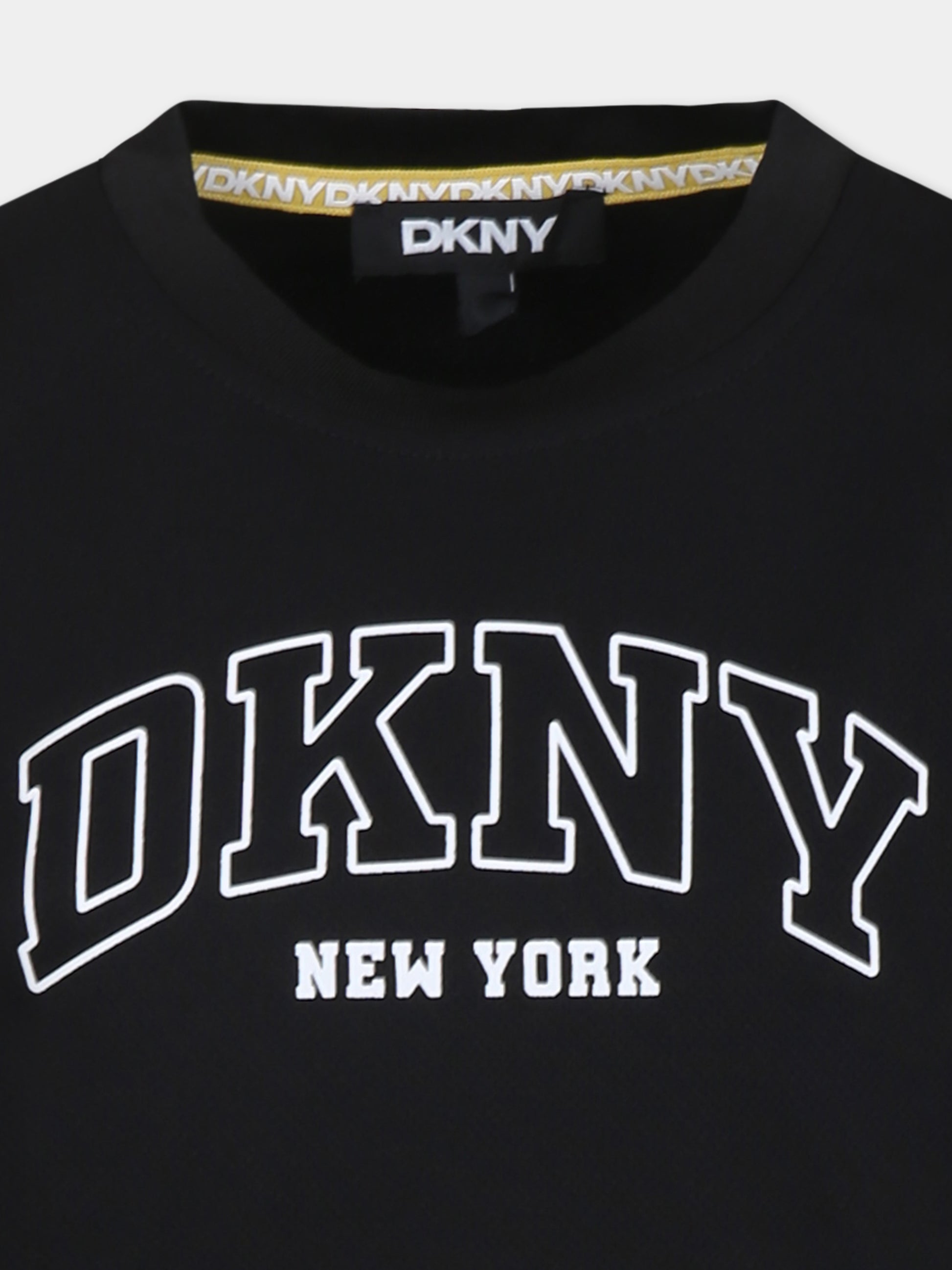 T-shirt nera per bambina con logo,Dkny,D62237 09B