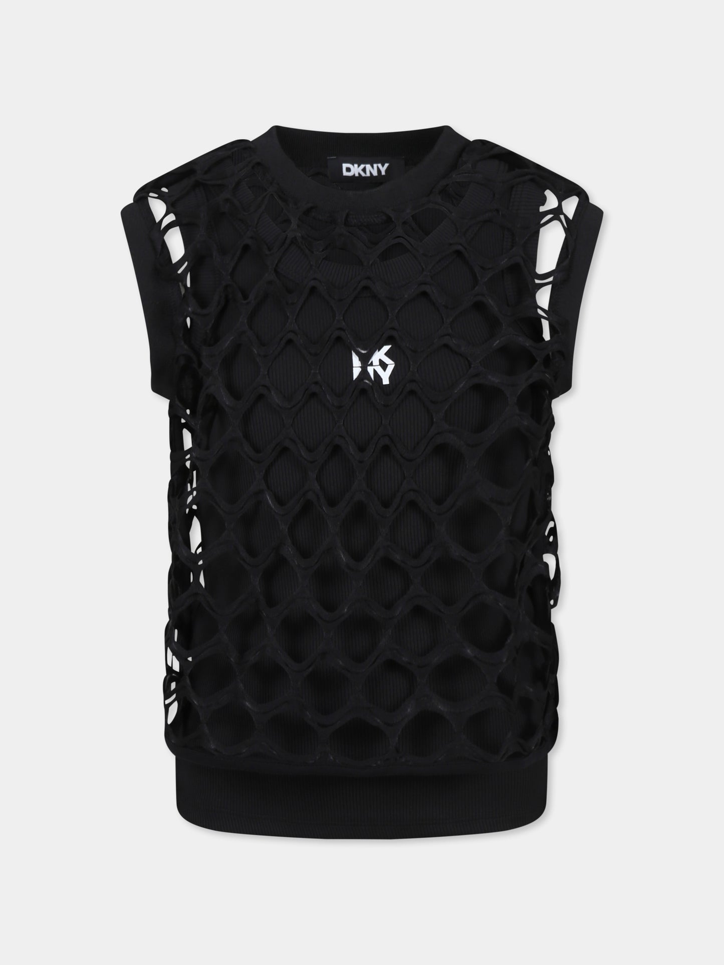 Top nero per bambina con logo,Dkny,D62317 09B