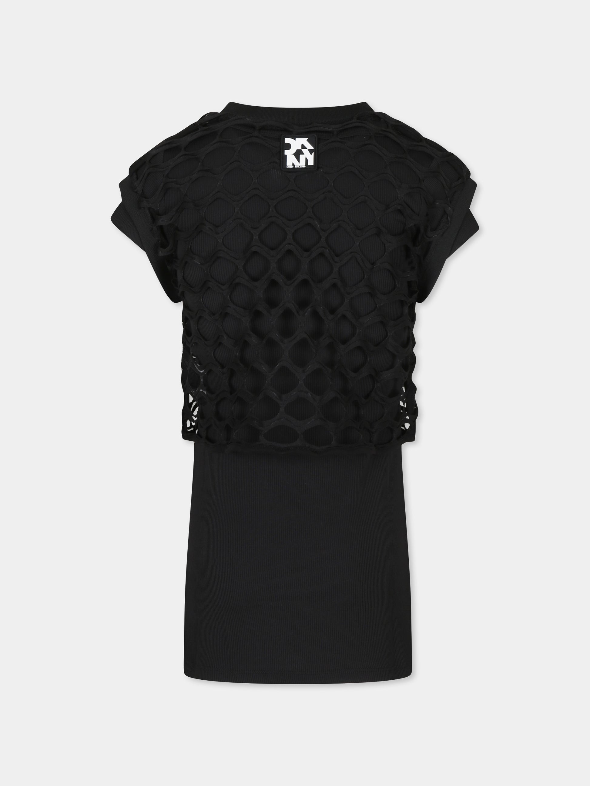 Vestito nero per bambina con logo,Dkny,D62327 09B