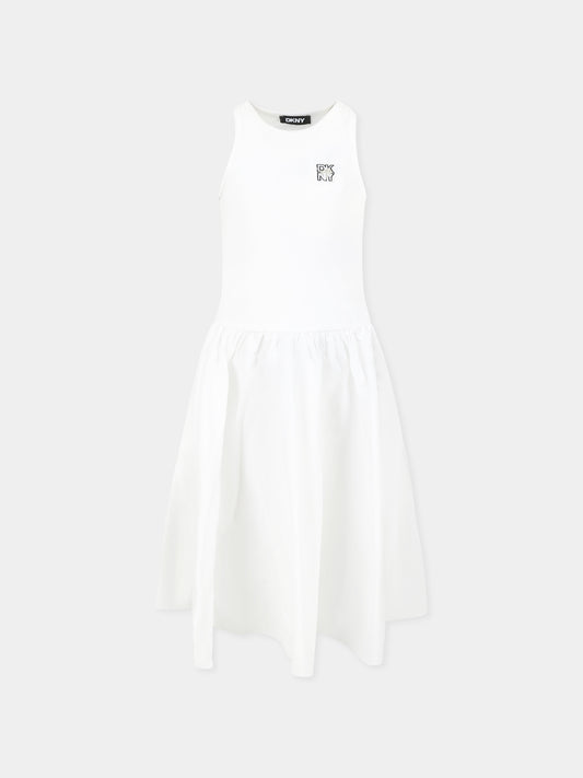 Vestito bianco per bambina con logo,Dkny,D62318 10P