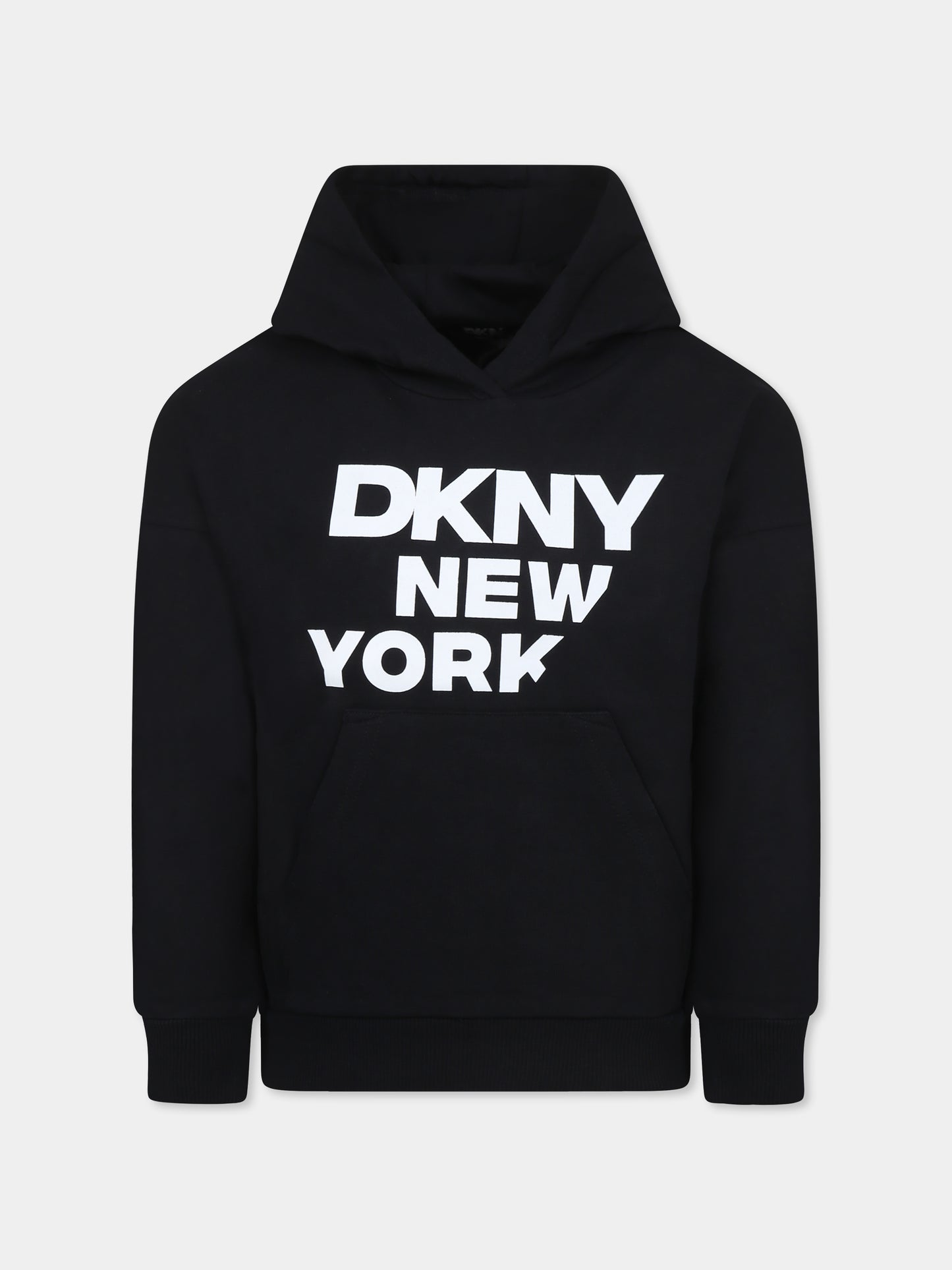 Felpa nera per bambina con logo,Dkny,D62248 09B