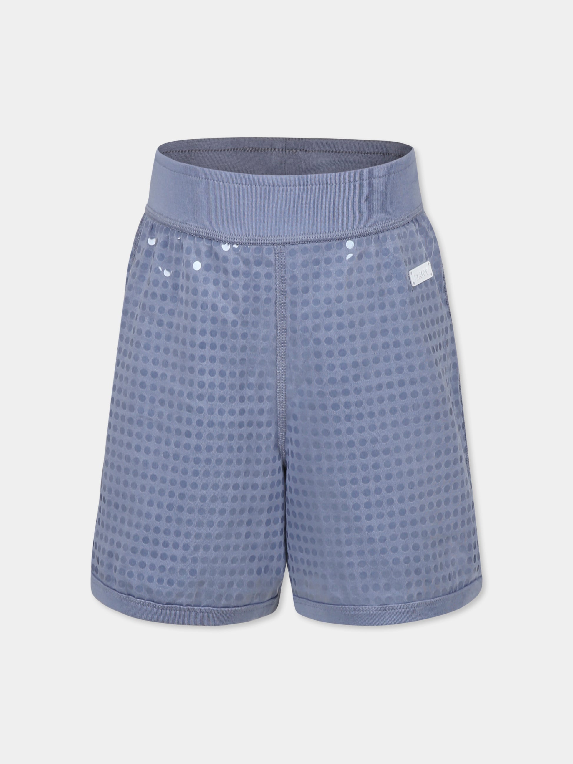 Shorts celesti per bambina con paillettes e logo,Dkny,D62271 896