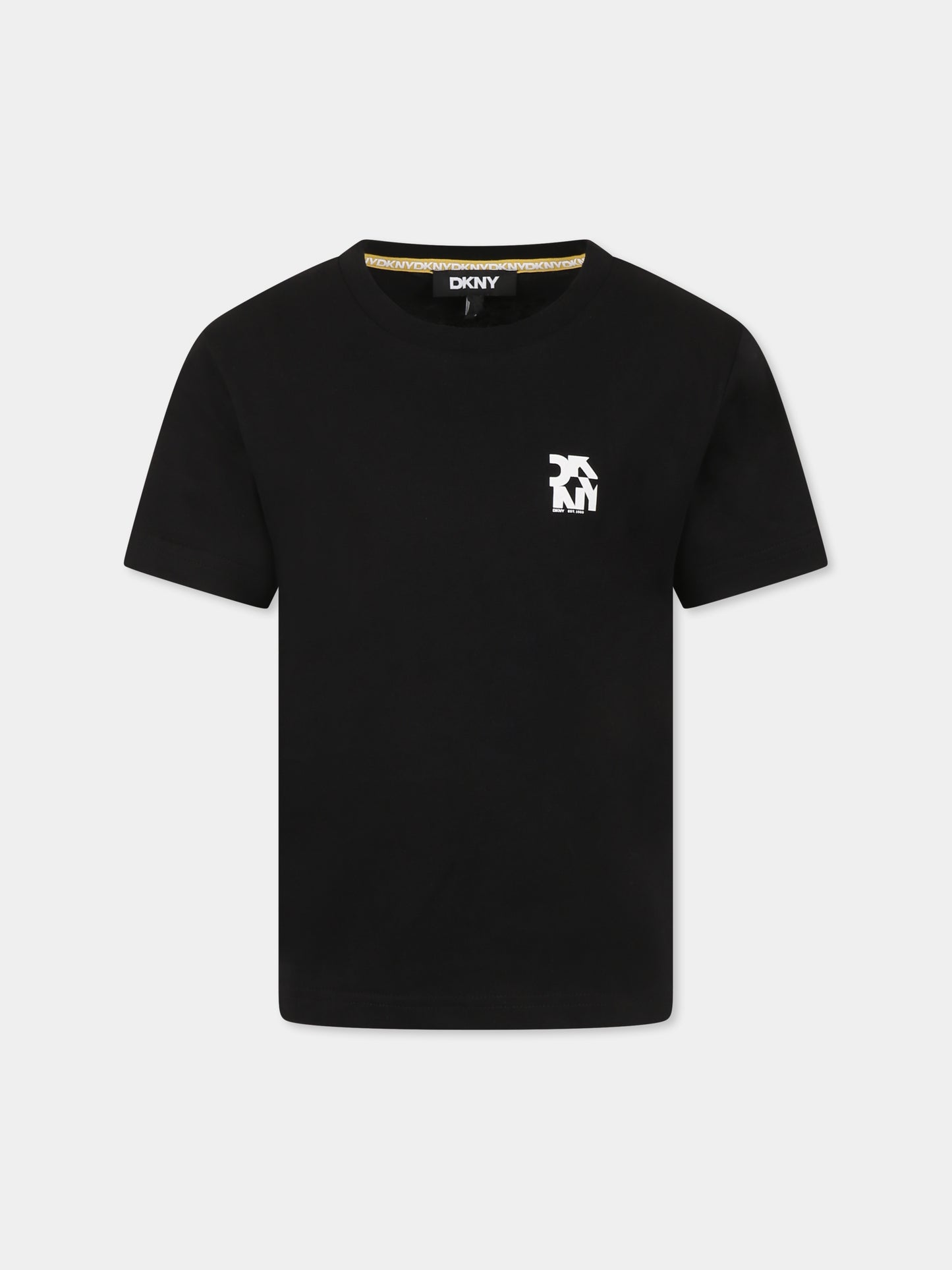 T-shirt nera per bambina con logo bianco,Dkny,D62297 09B