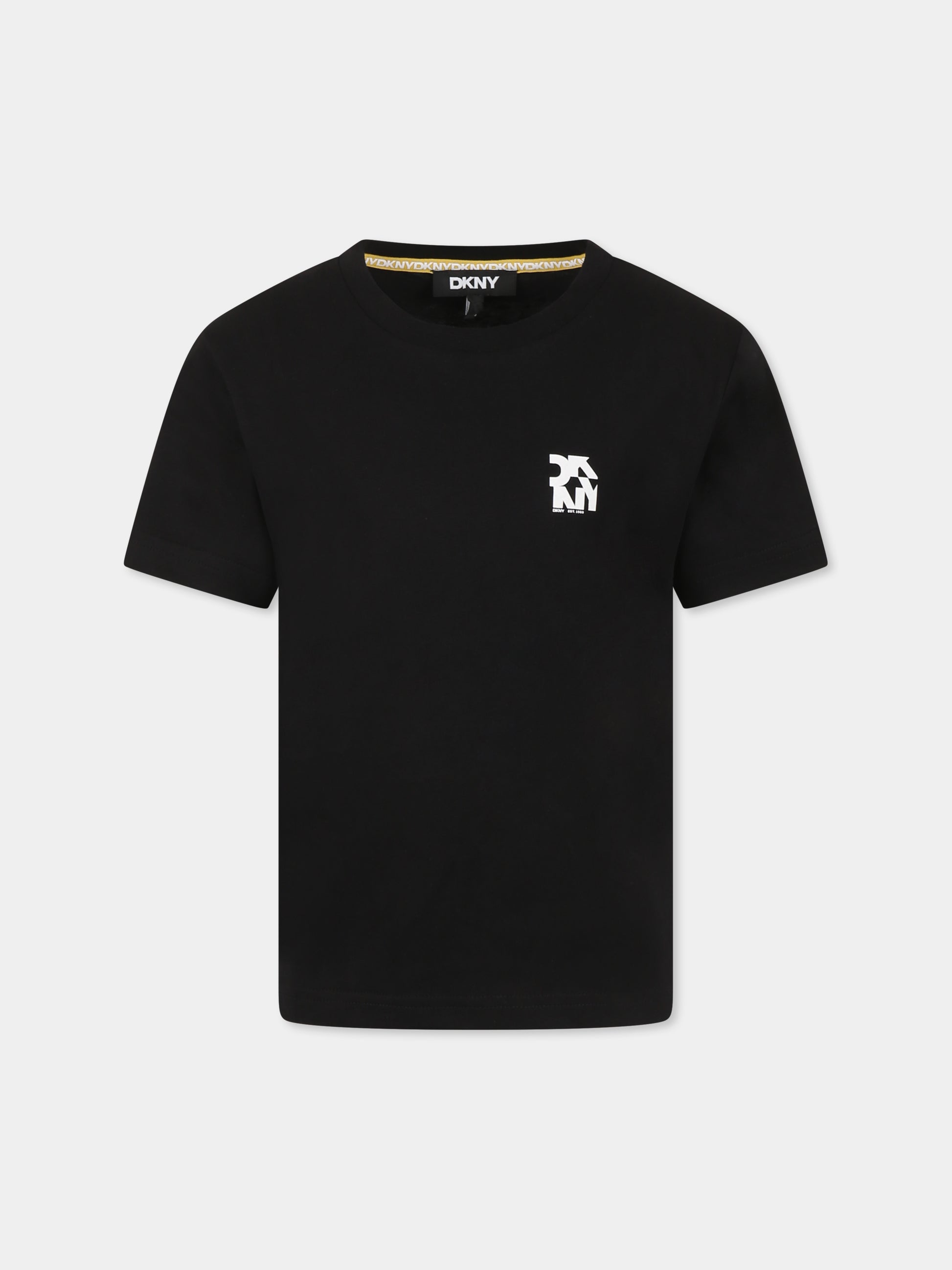 T-shirt nera per bambina con logo bianco,Dkny,D62297 09B