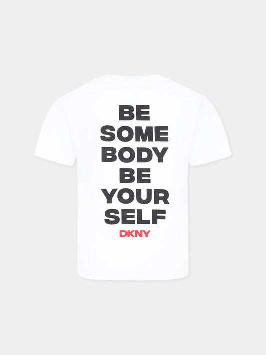 T-shirt bianca per bambina con logo e slogan,Dkny,D62300 10P