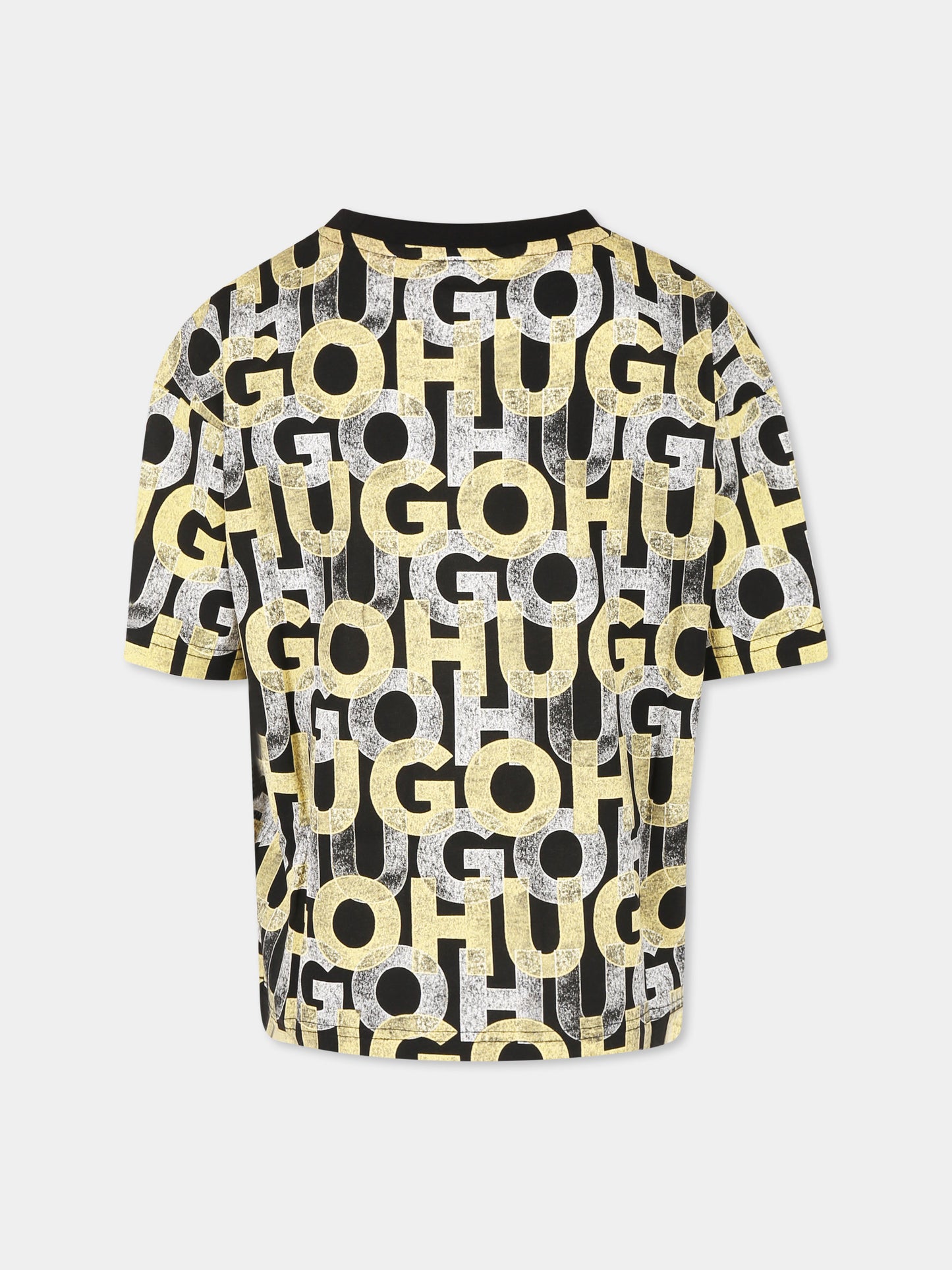 T-shirt nera per bambino con logo all over,Hugo,G00336 M55