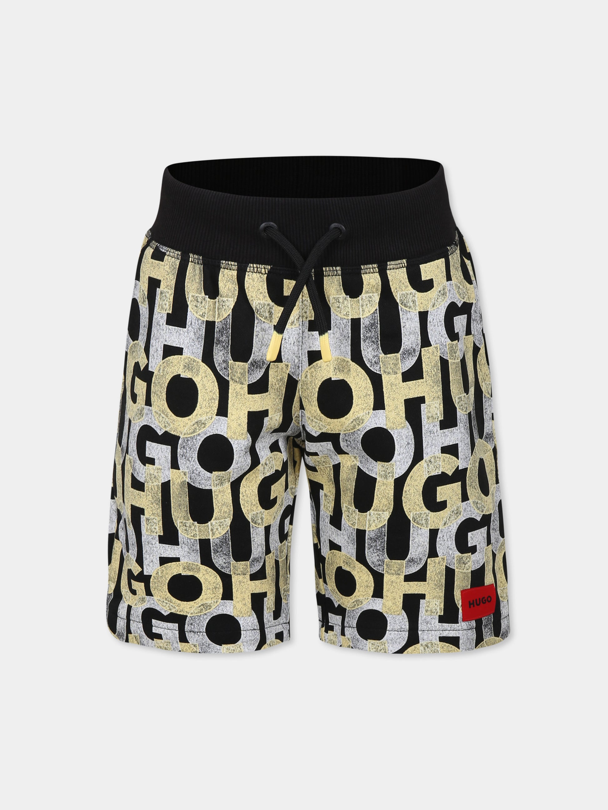 Shorts neri per bambino con logo all over,Hugo,G00368 M55