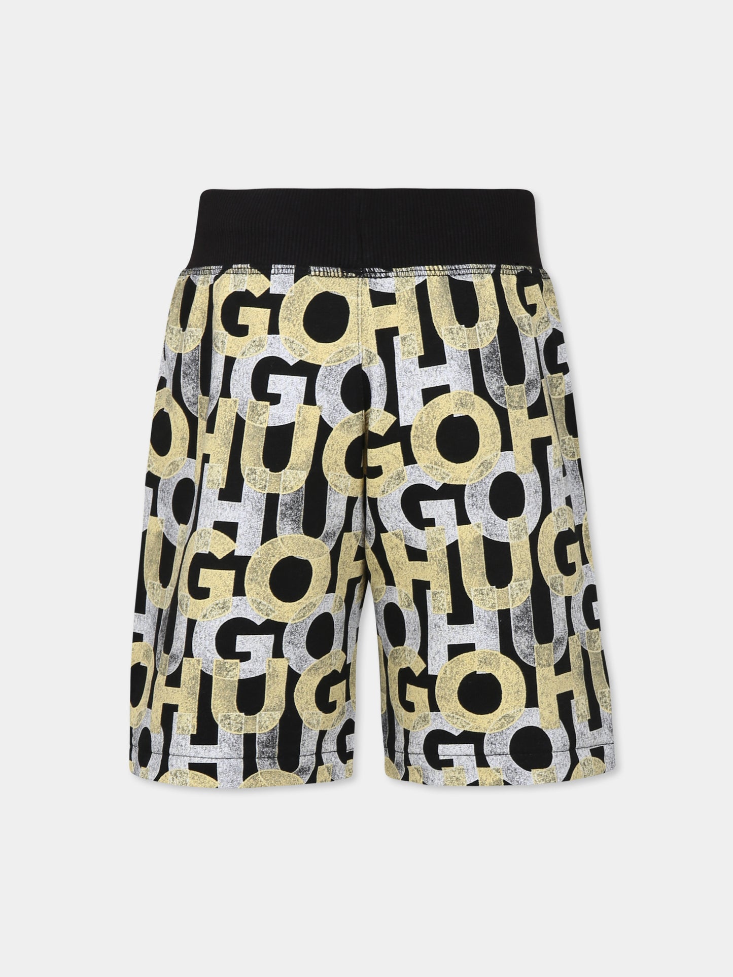 Shorts neri per bambino con logo all over,Hugo,G00368 M55